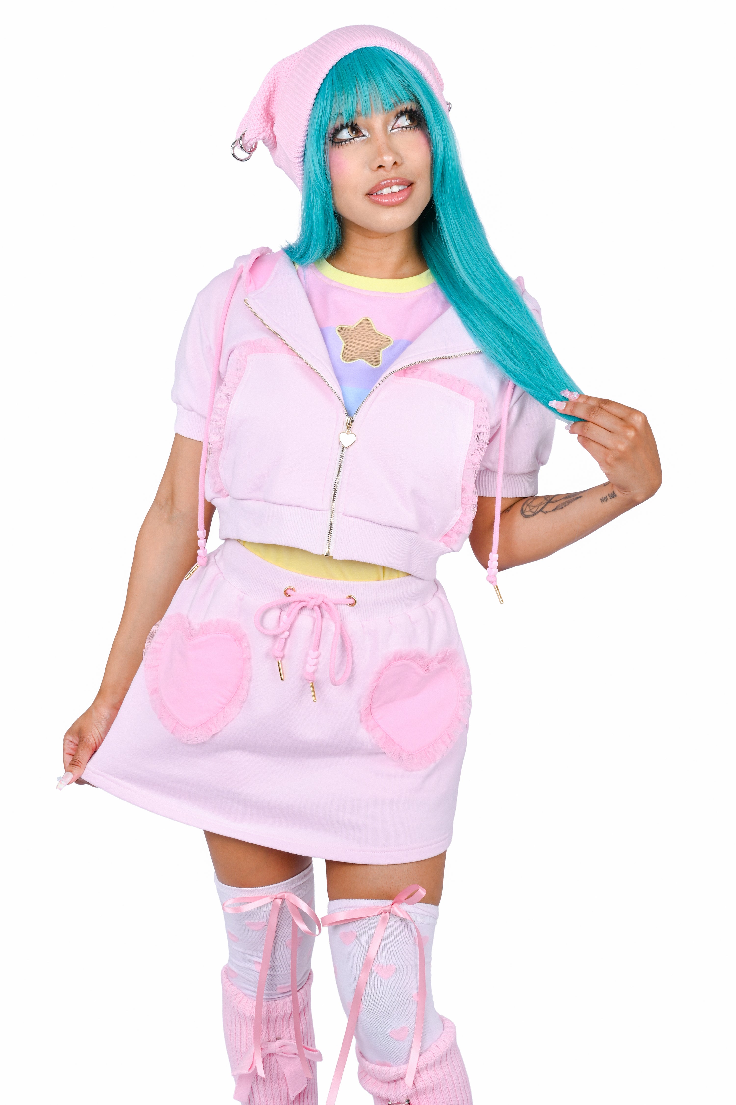 トップス sweet Sugarheart Short-Sleeve Cropped Hoodie – My Violet