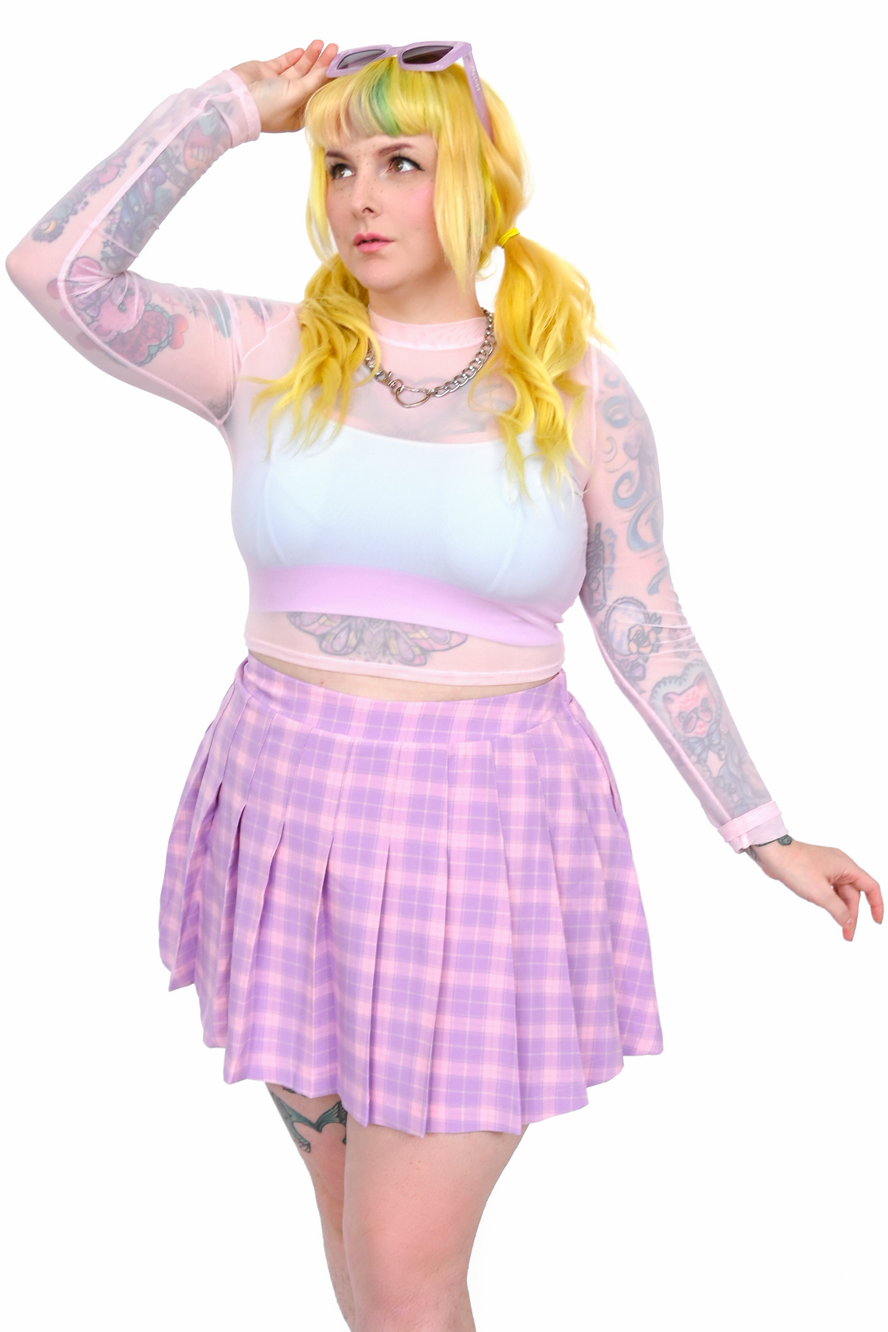 perfect pink and purple plaid skirt Waist band is smooth in the front and elastic in the back, with side zip for the perfect fit.
