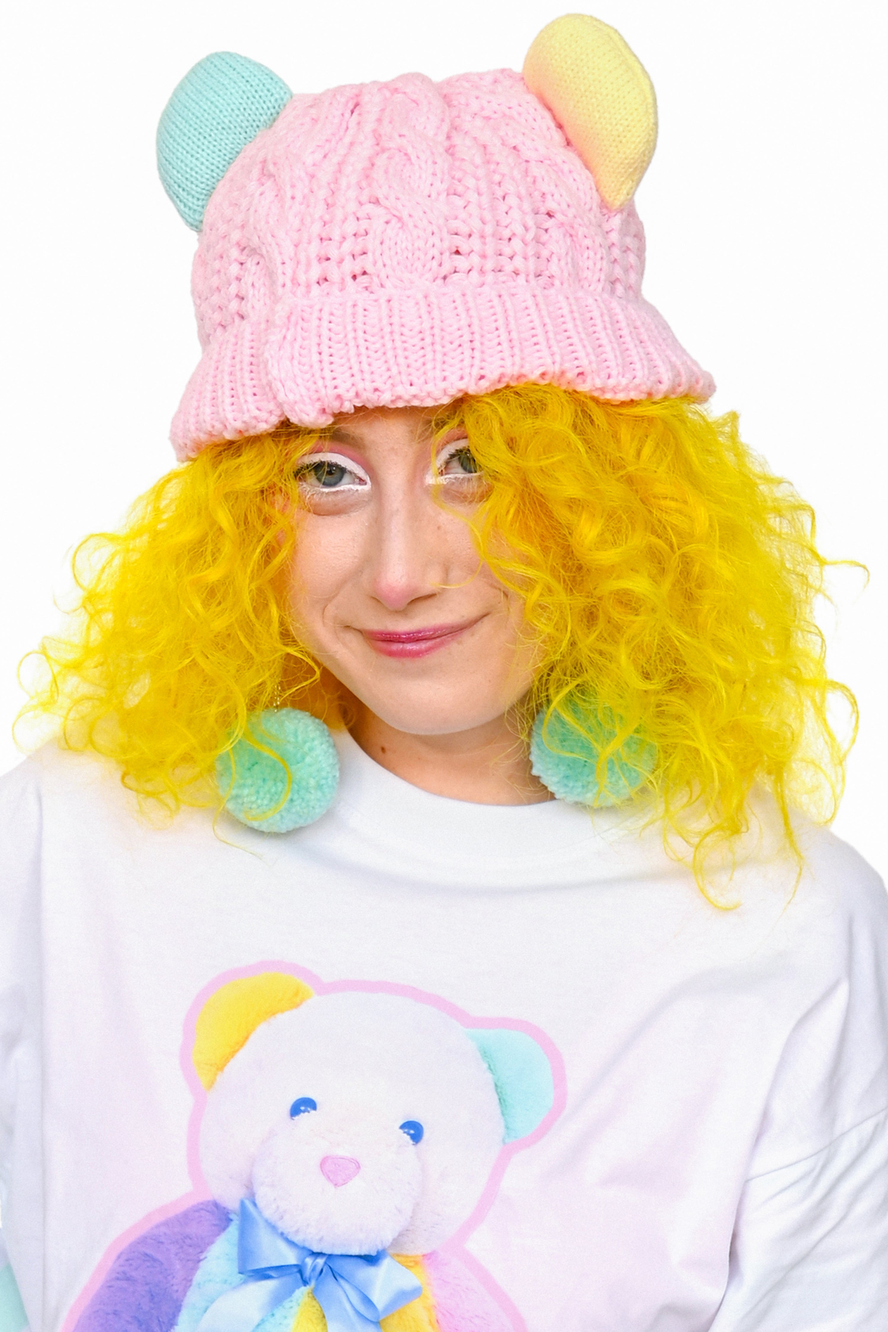 Patches Bear Colorblock Beanie - Pink