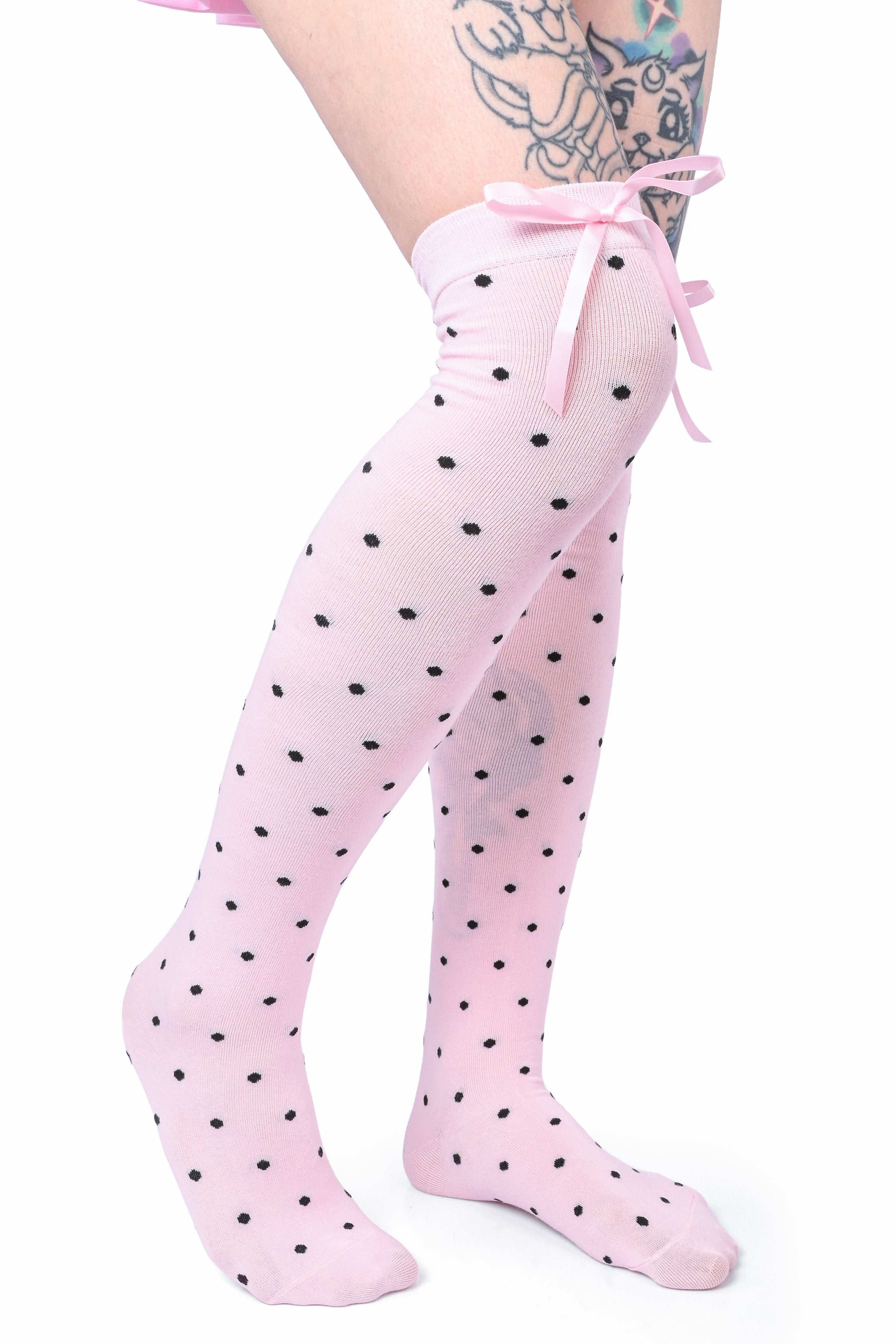 Knee High Dot Socks - Pink/Black