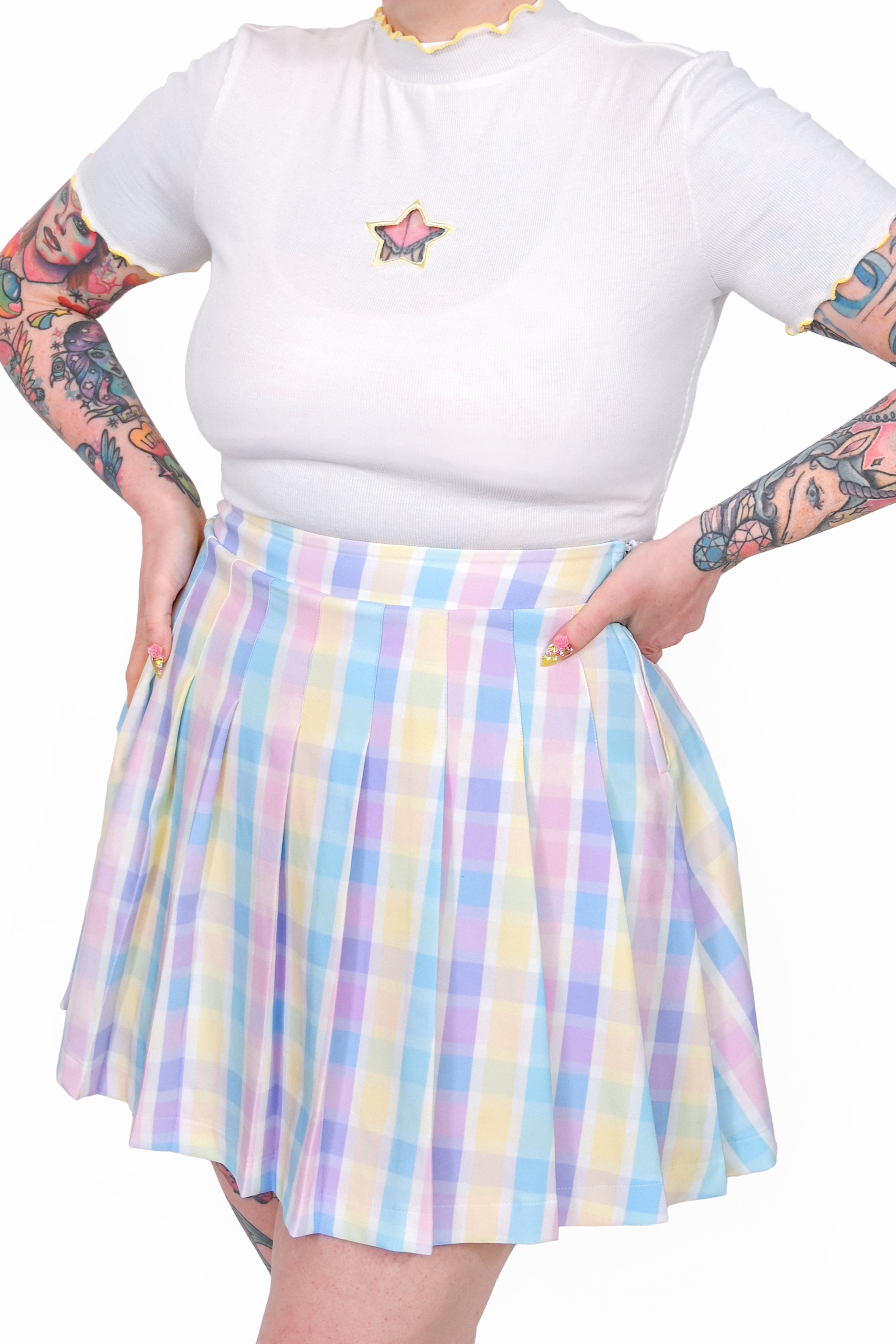 Claire Pleated Skirt - Rainbow Plaid