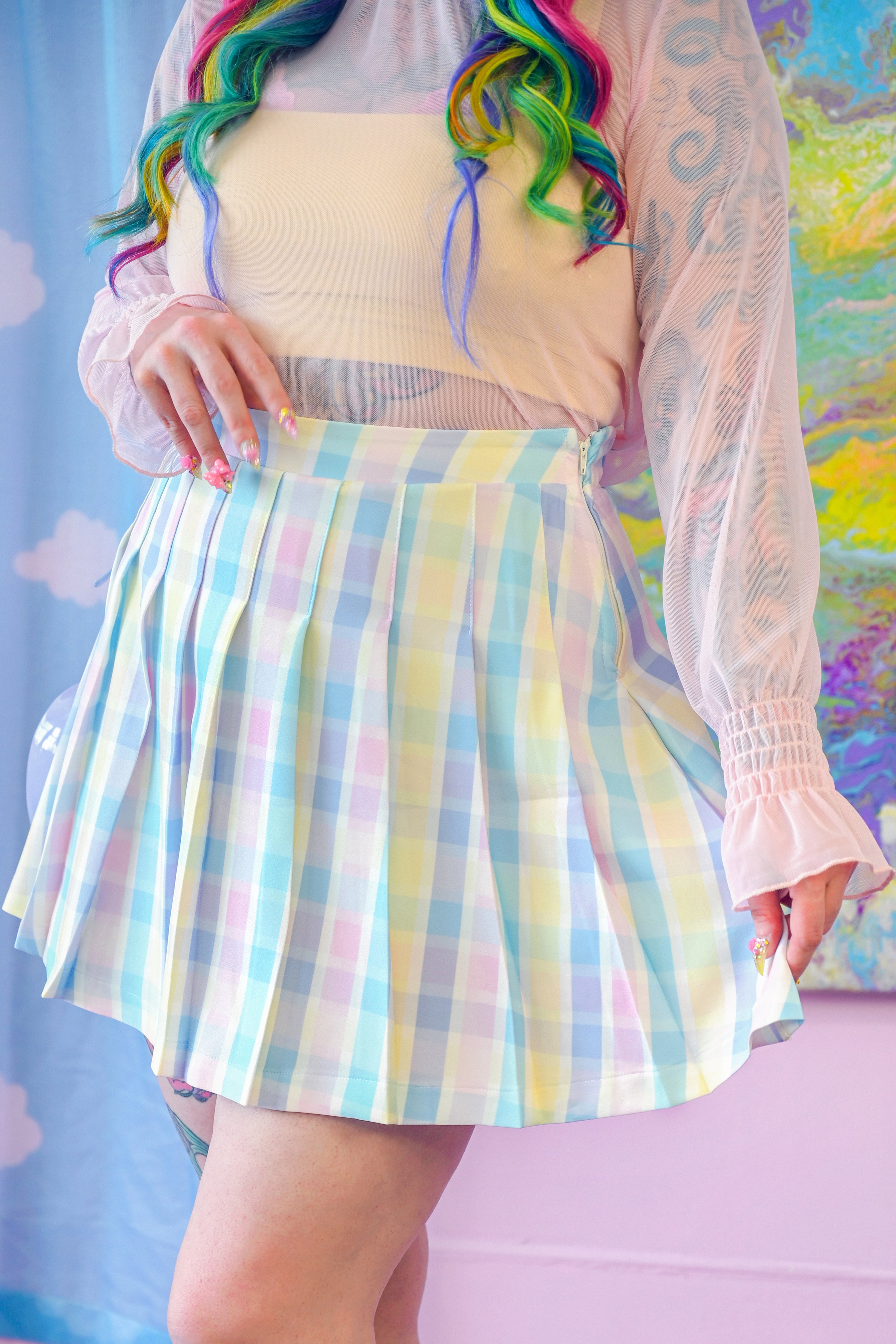 Claire Pleated Skirt - Rainbow Plaid