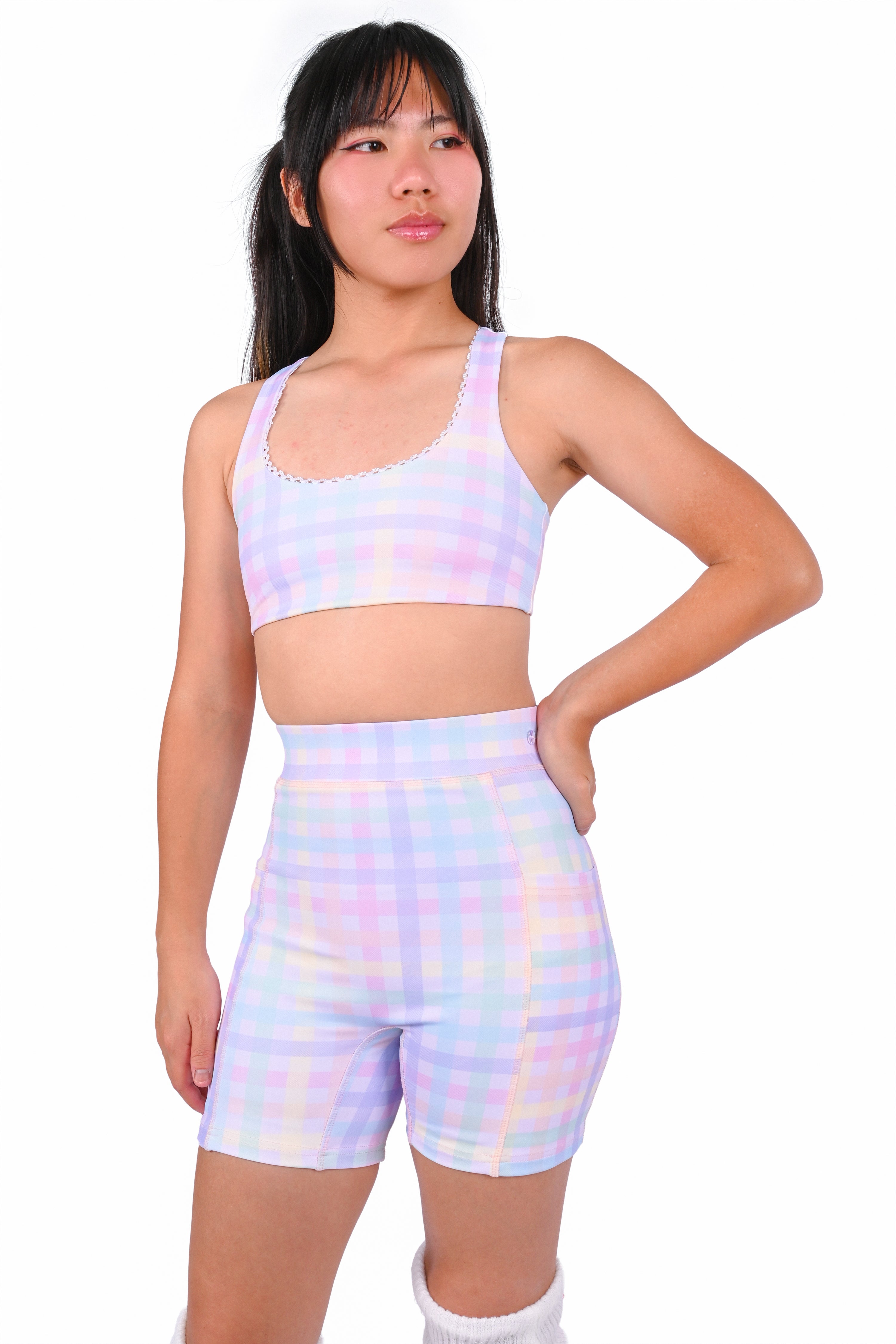 Rainbow Gingham Shorts and Wrap Skirt Set