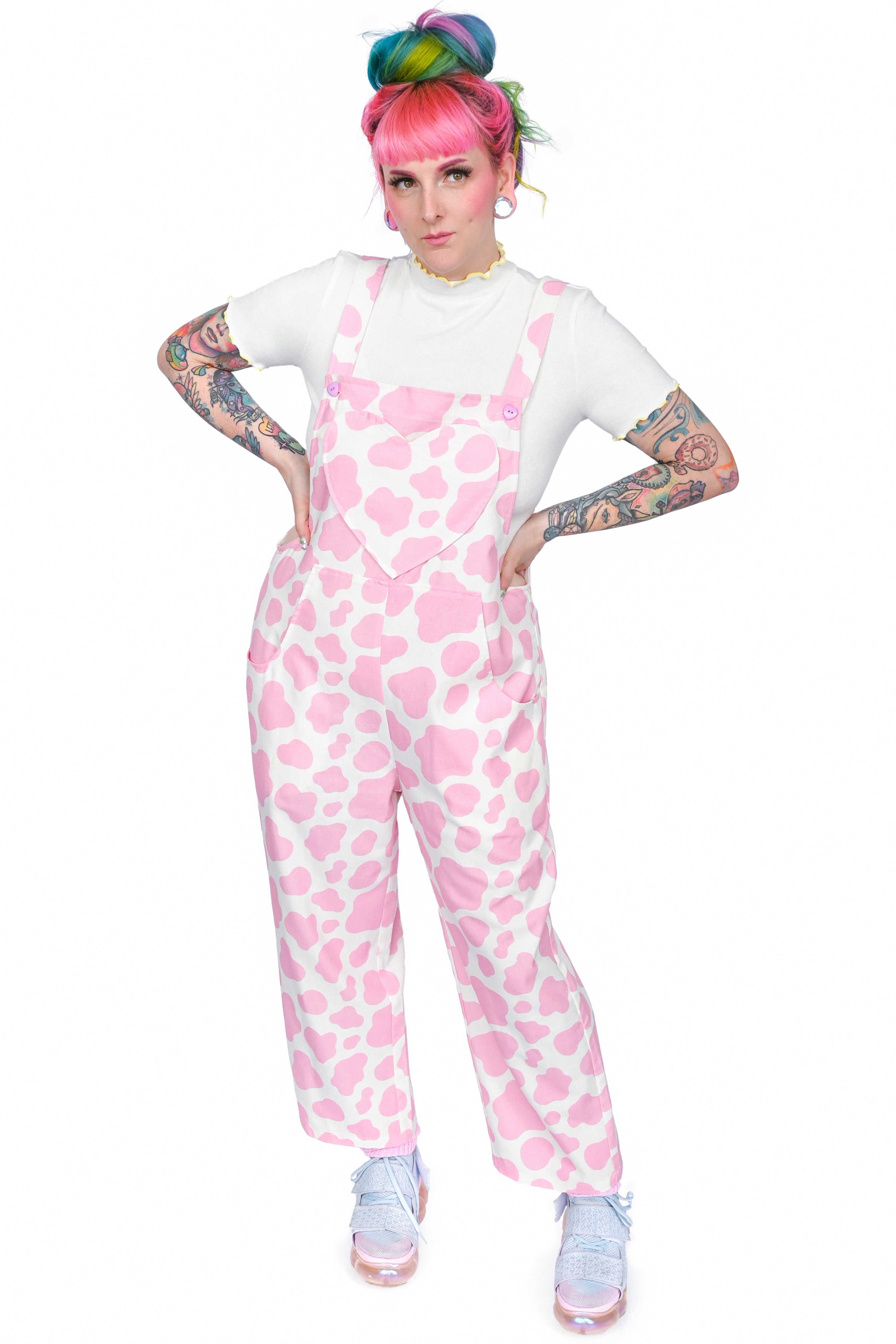 Clover Cow Print Overalls - Strawberry Milkshake - Last one size X-Small!