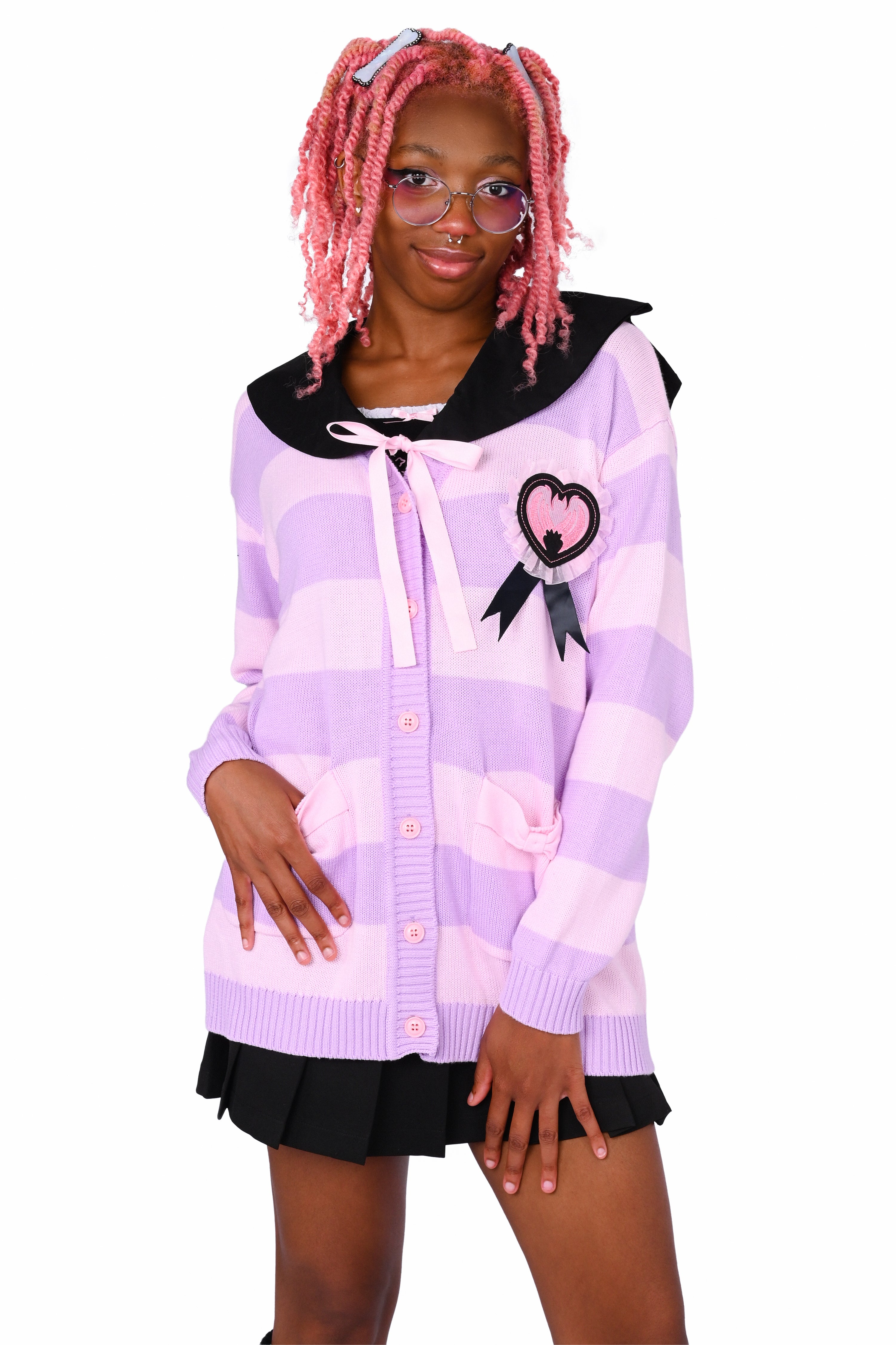 Striped Bat Collar Cardigan – My Violet