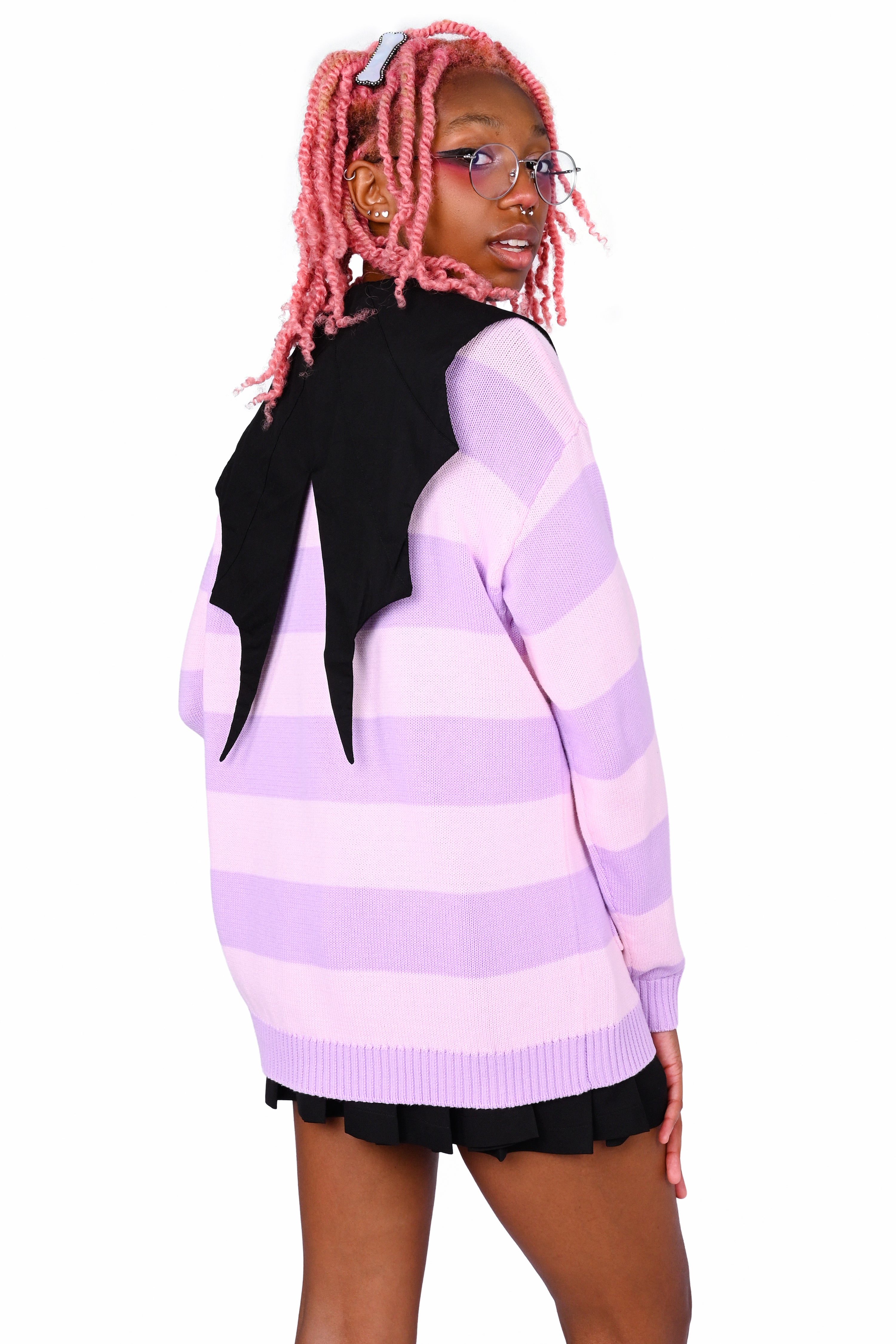 Striped Bat Collar Cardigan
