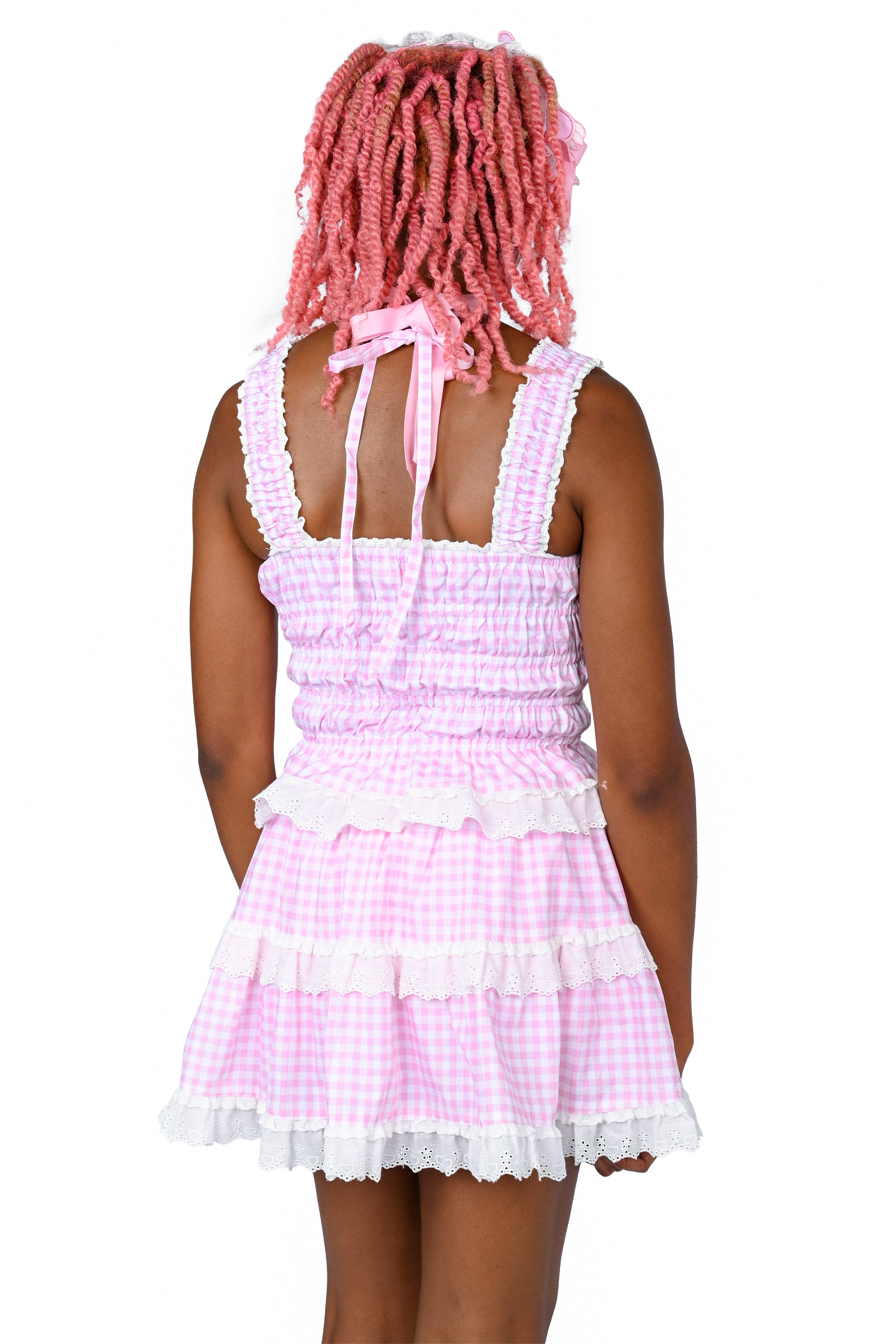 Katherine Shirred Camisole - Pink Gingham
