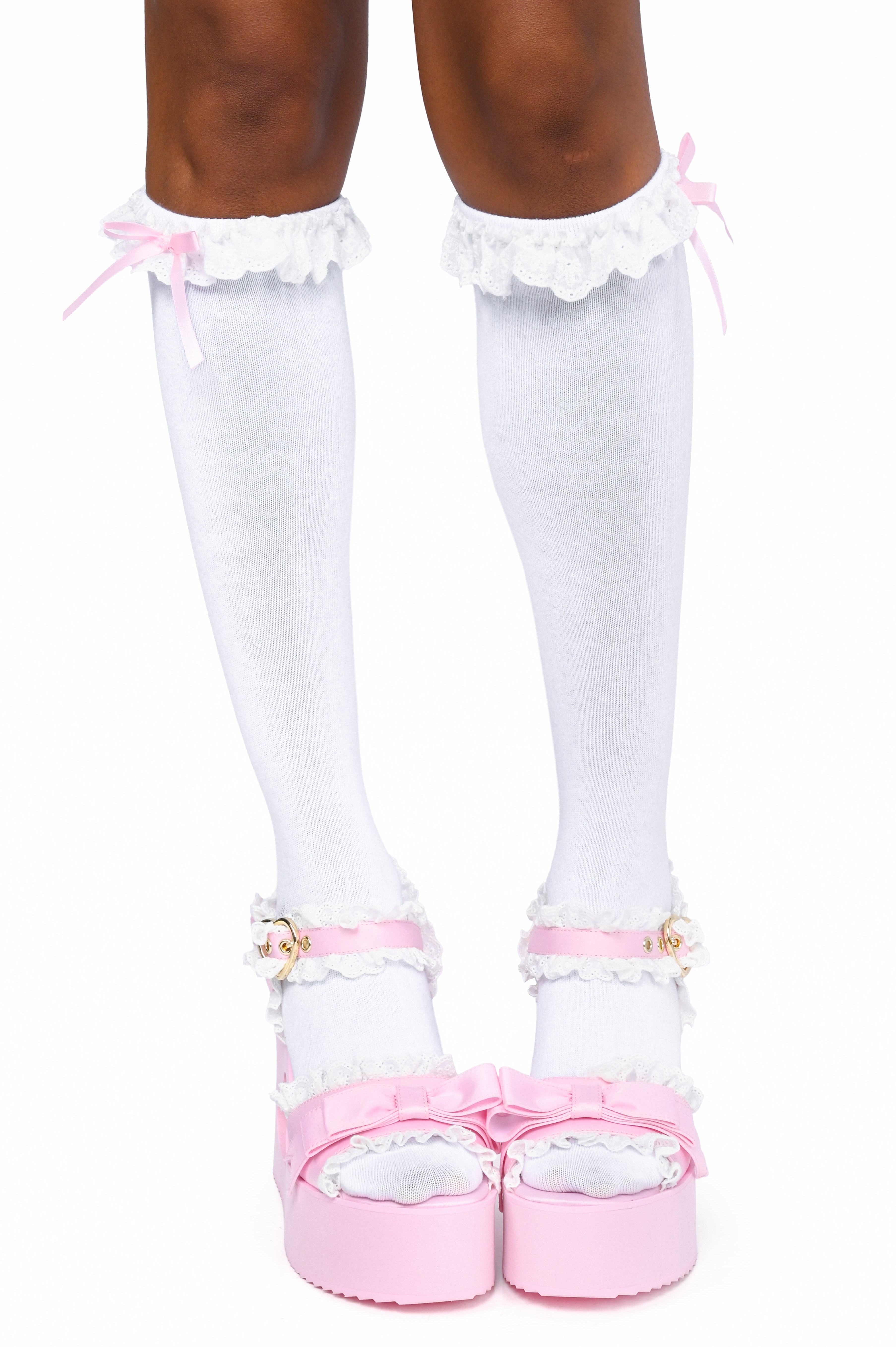 Marie Knee High Ruffle Socks -White