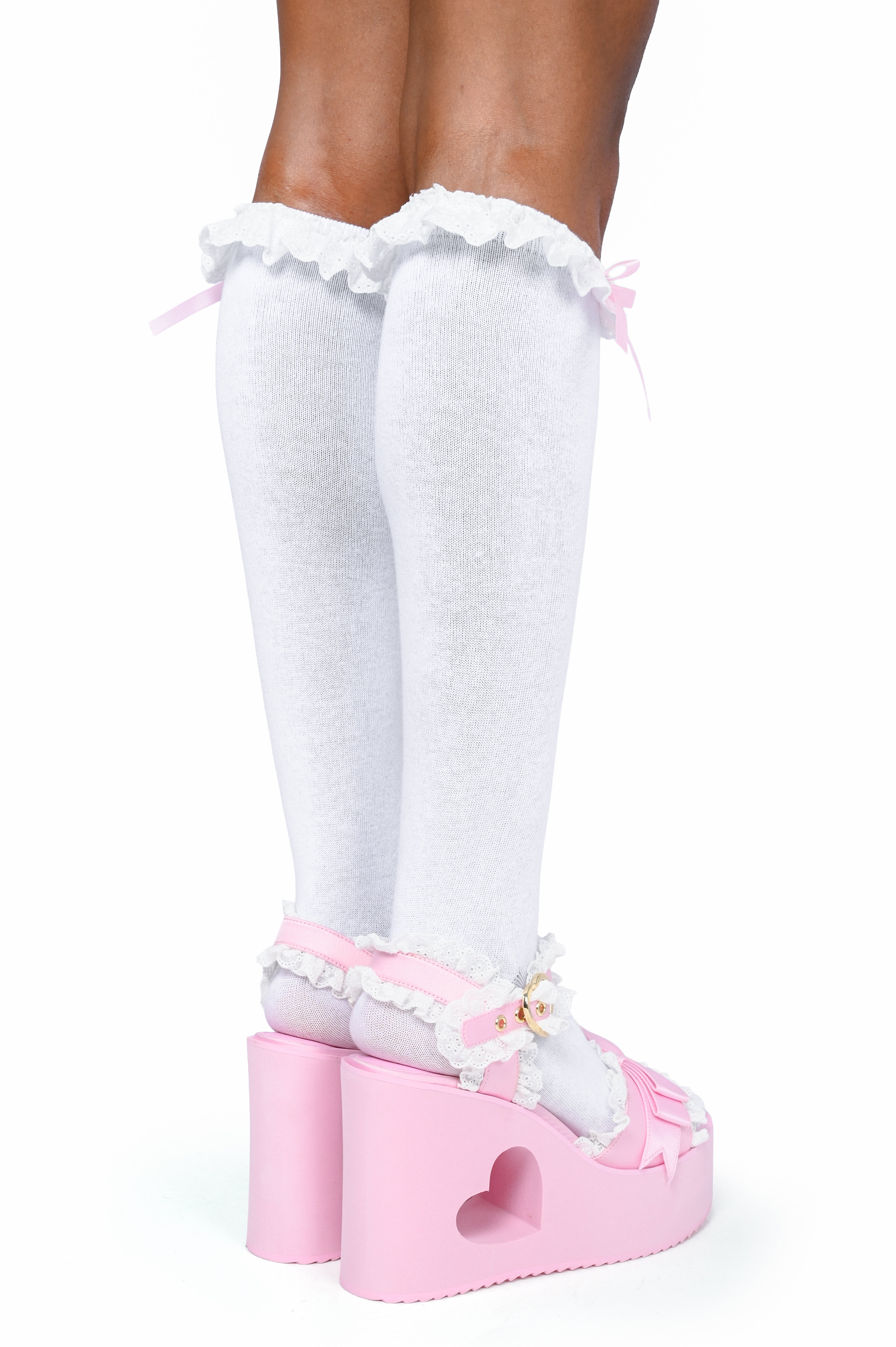 Marie Knee High Ruffle Socks -White