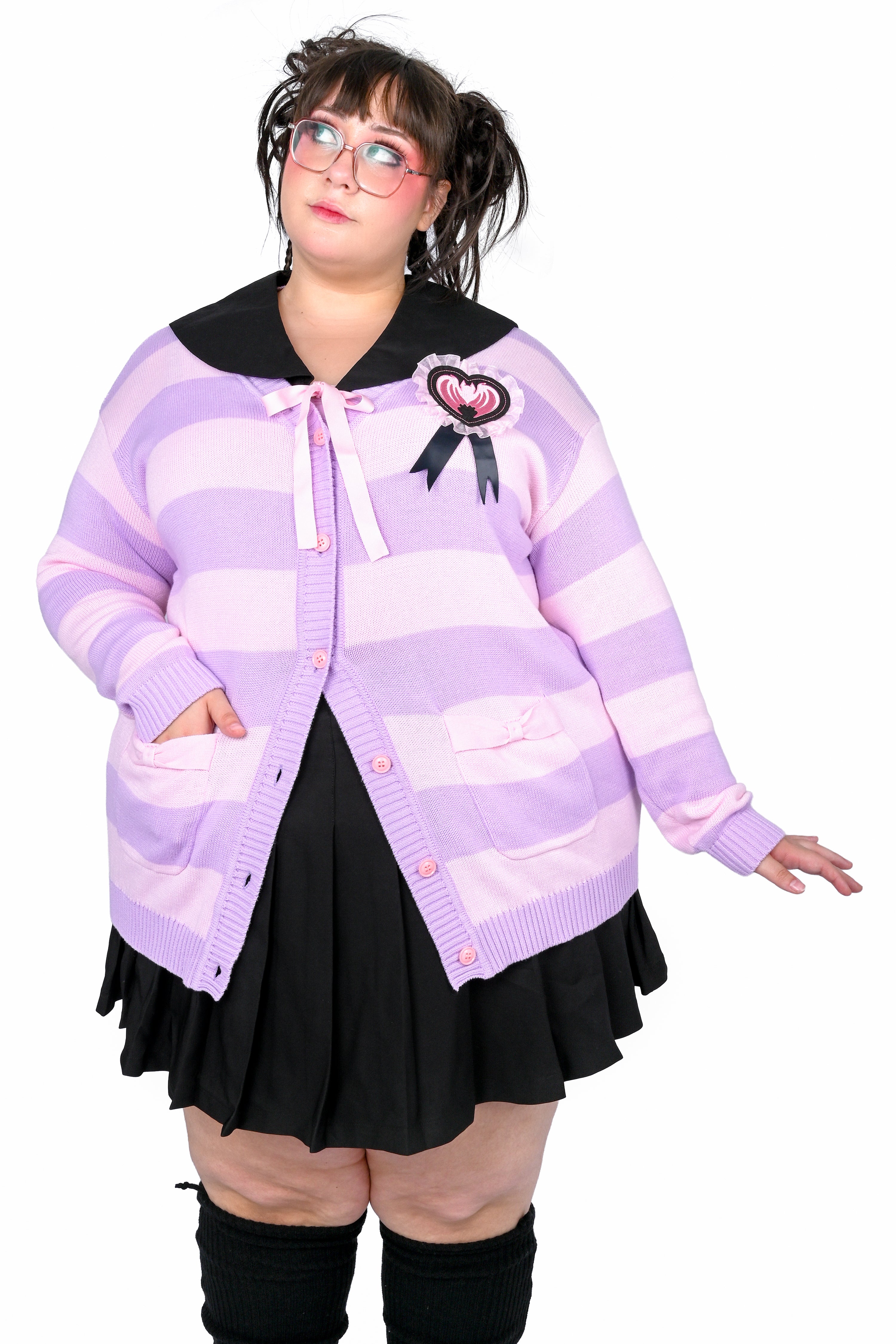 Striped Bat Collar Cardigan – My Violet