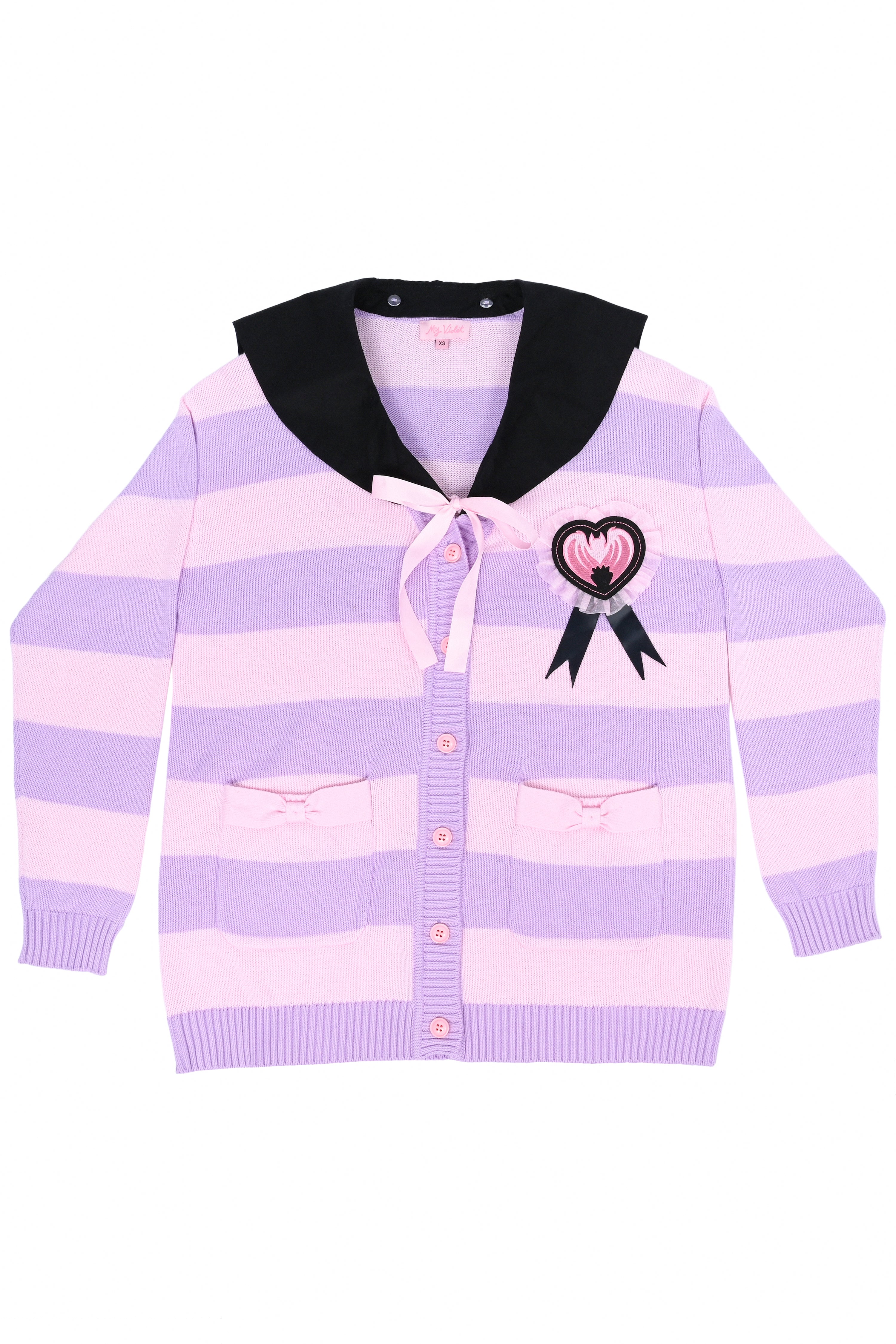 Striped Bat Collar Cardigan – My Violet