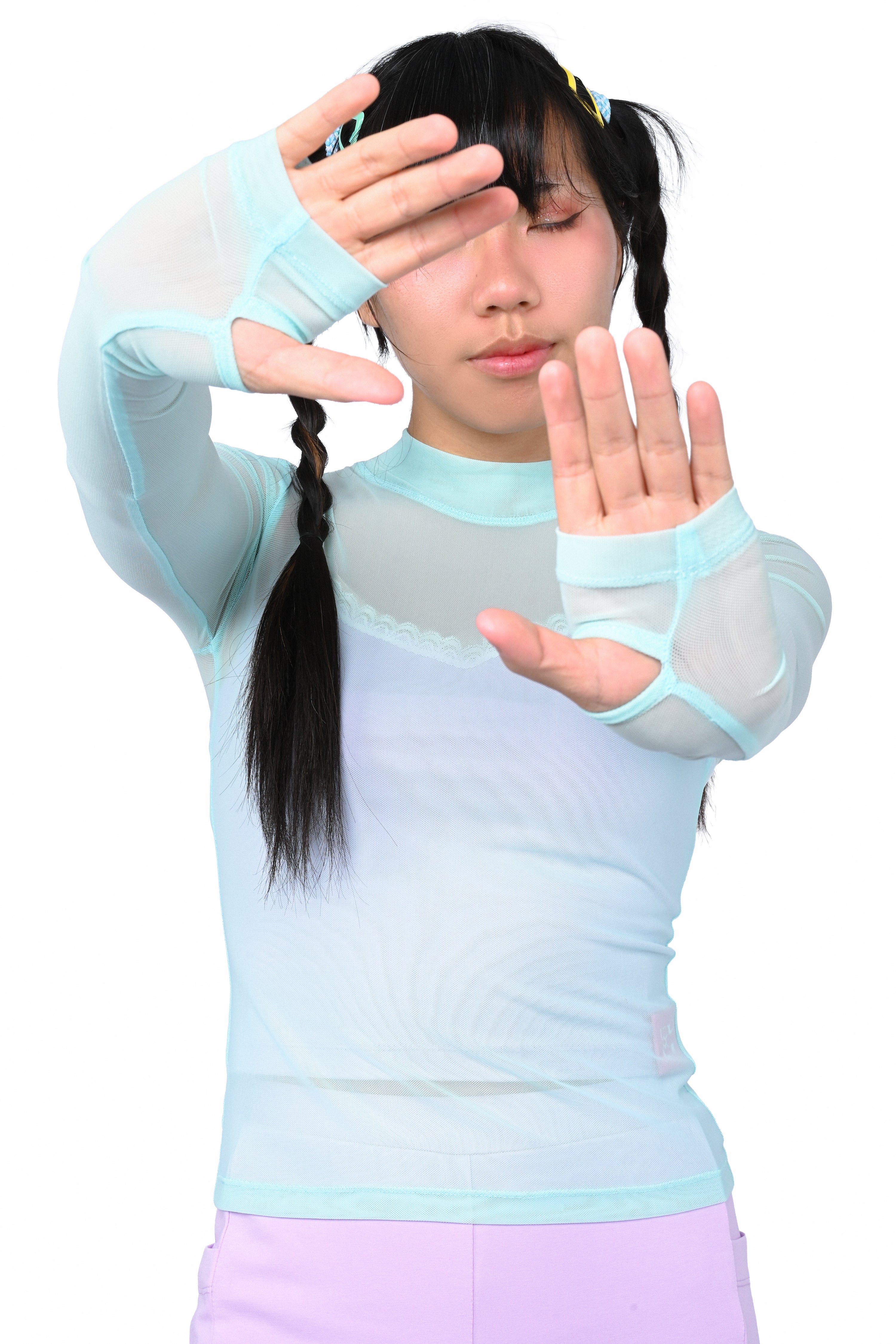 Basics Long Sleeve Mesh Top and Cami Set - Mint/Lavender – My Violet