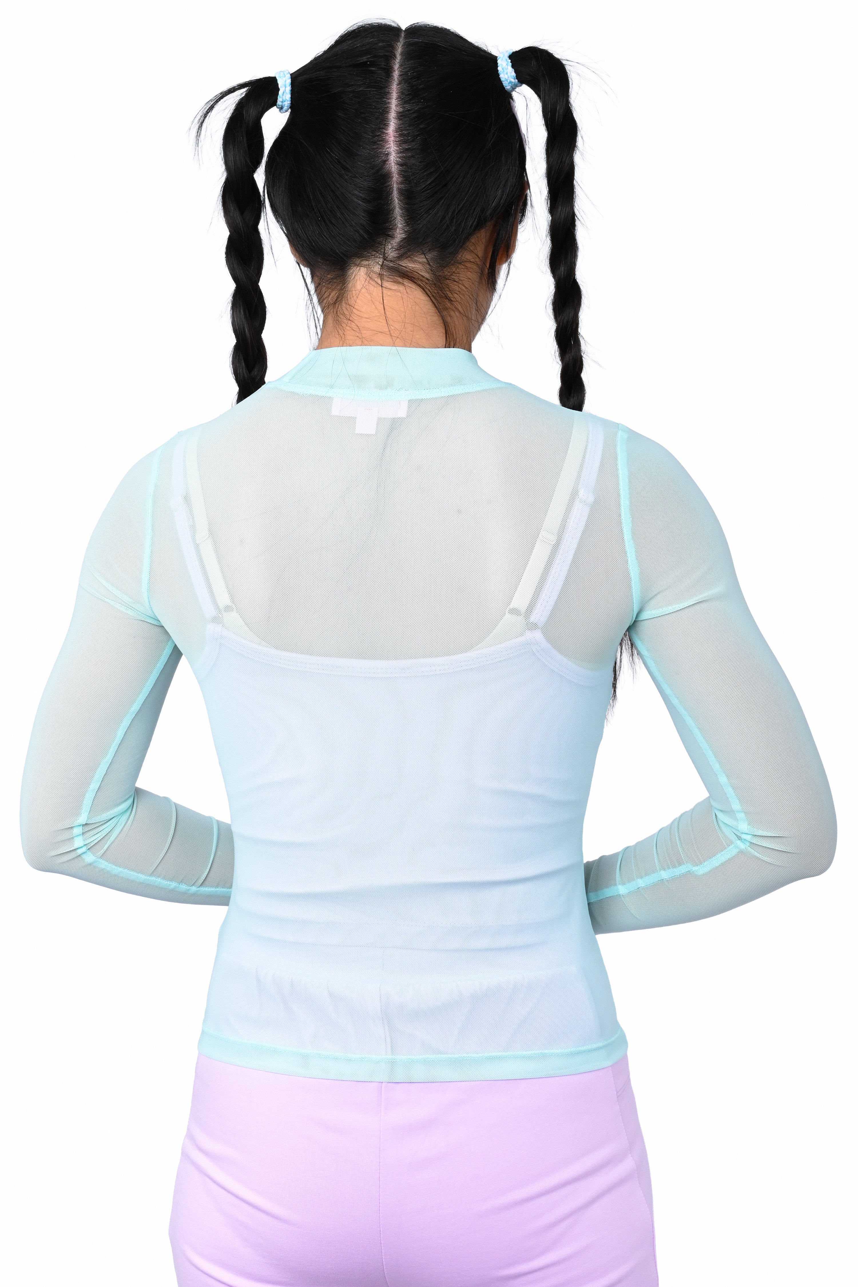 Basics Long Sleeve Mesh Top and Cami Set - Mint/Lavender