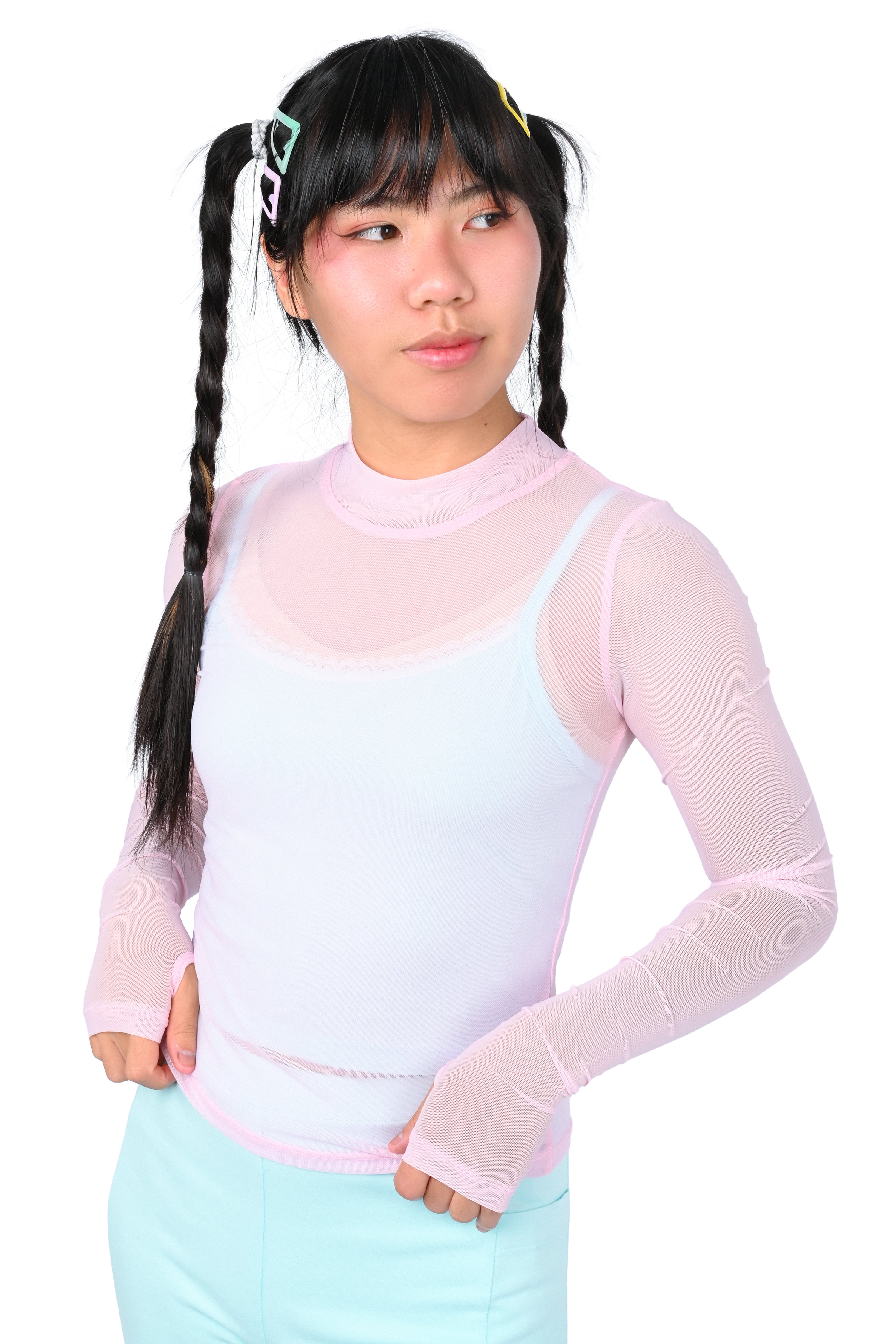 Basics Long Sleeve Mesh Top and Cami Set - Pink/Mint – My Violet