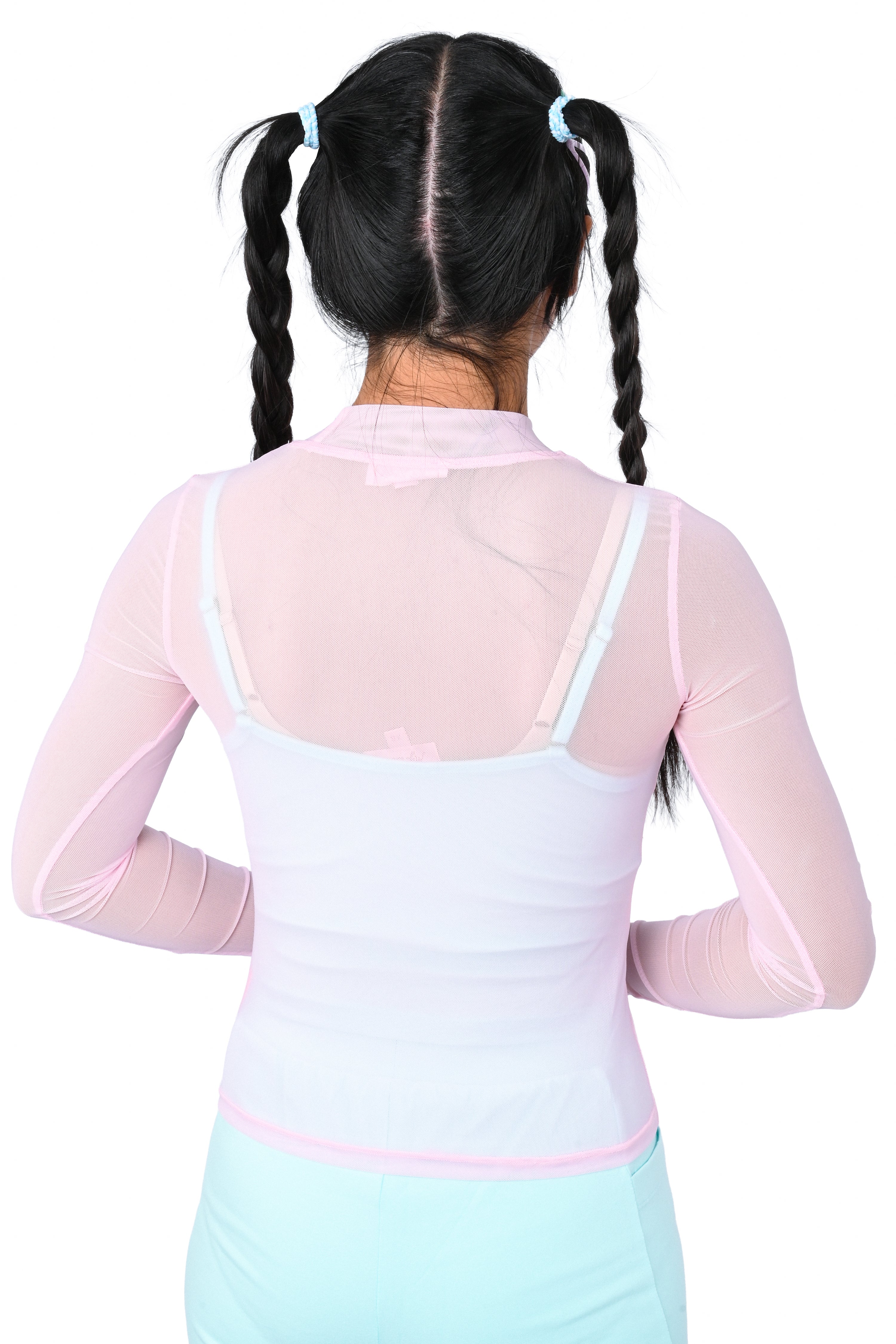 Basics Long Sleeve Mesh Top and Cami Set - Pink/Mint