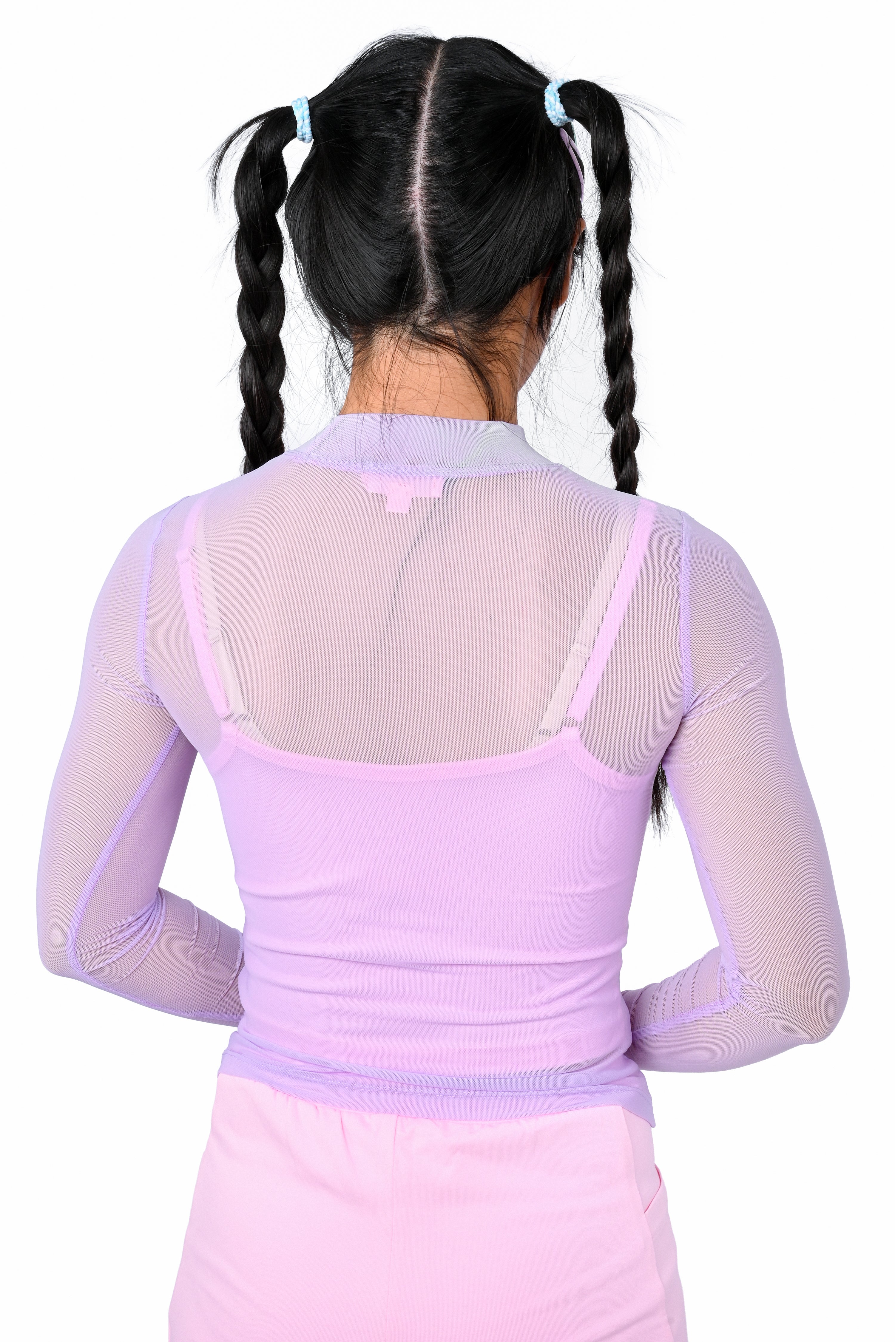 Basics Long Sleeve Mesh Top and Cami Set - Lavender/Pink