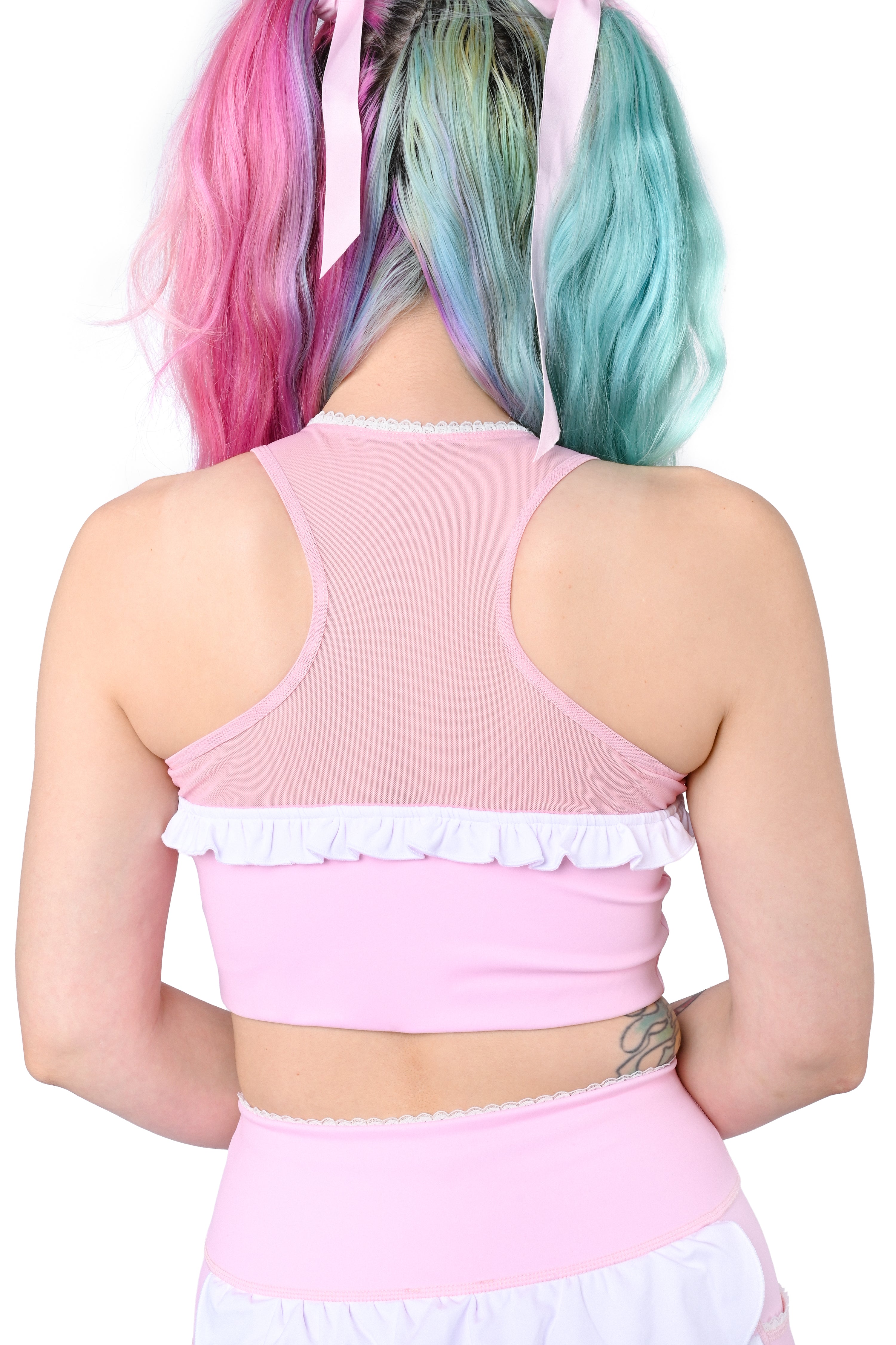 Pink Ruffle Racerback Sports Bra