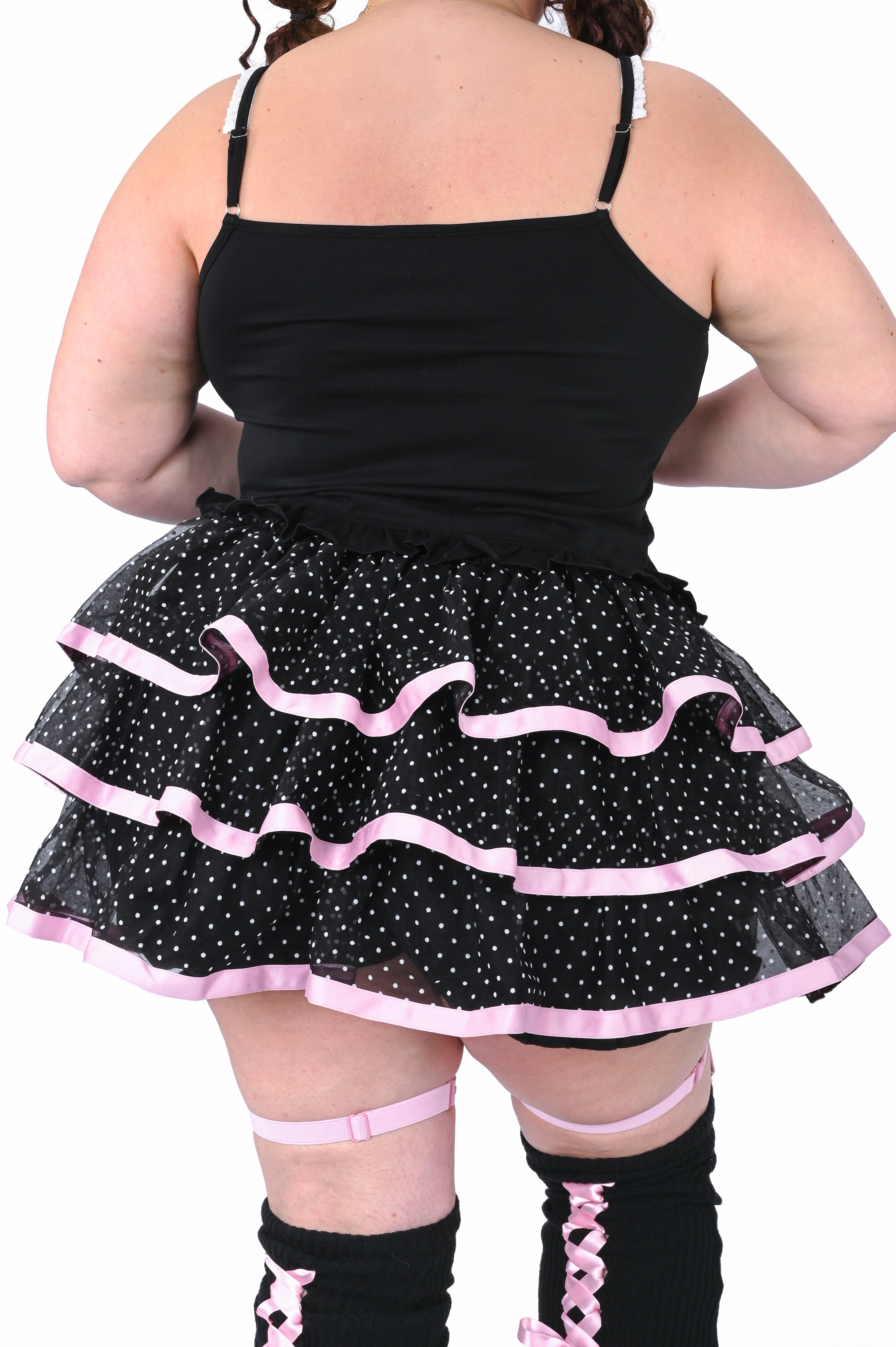 Ribbon Dot Ruffle Skort - Black/Pink