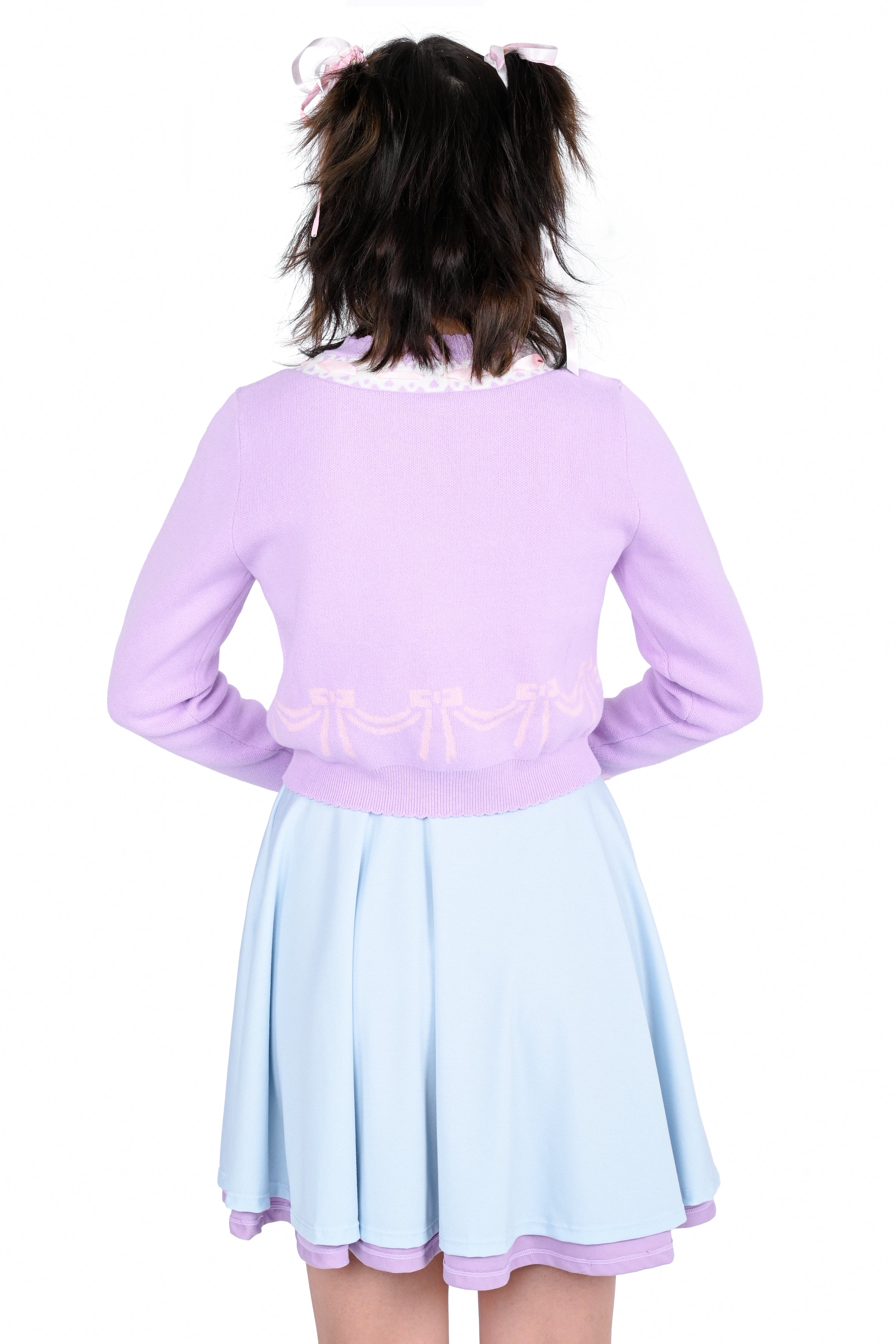 Sleepy Kittens Cropped Cardigan - Lilac