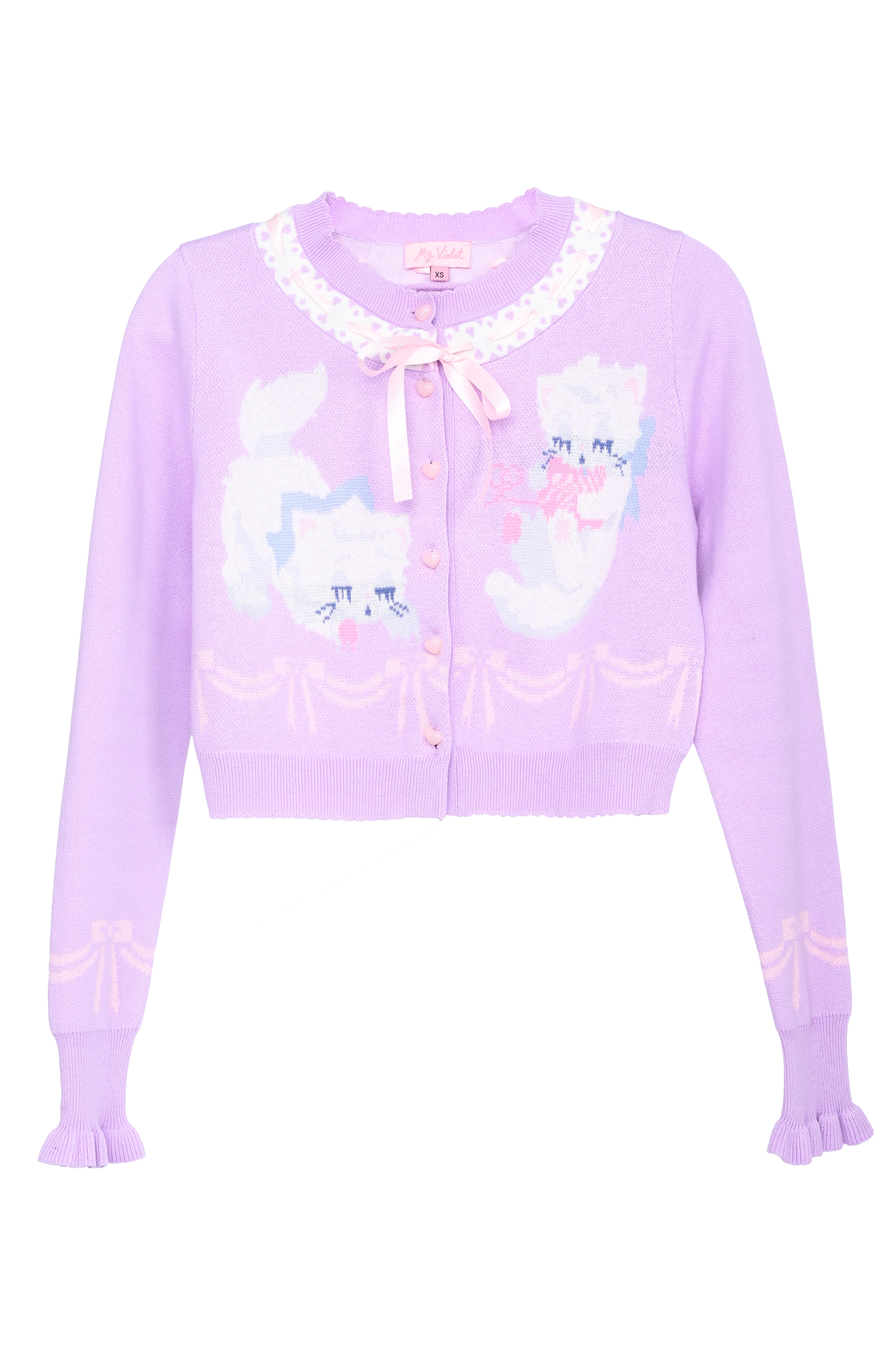 Sleepy Kittens Cropped Cardigan - Lilac