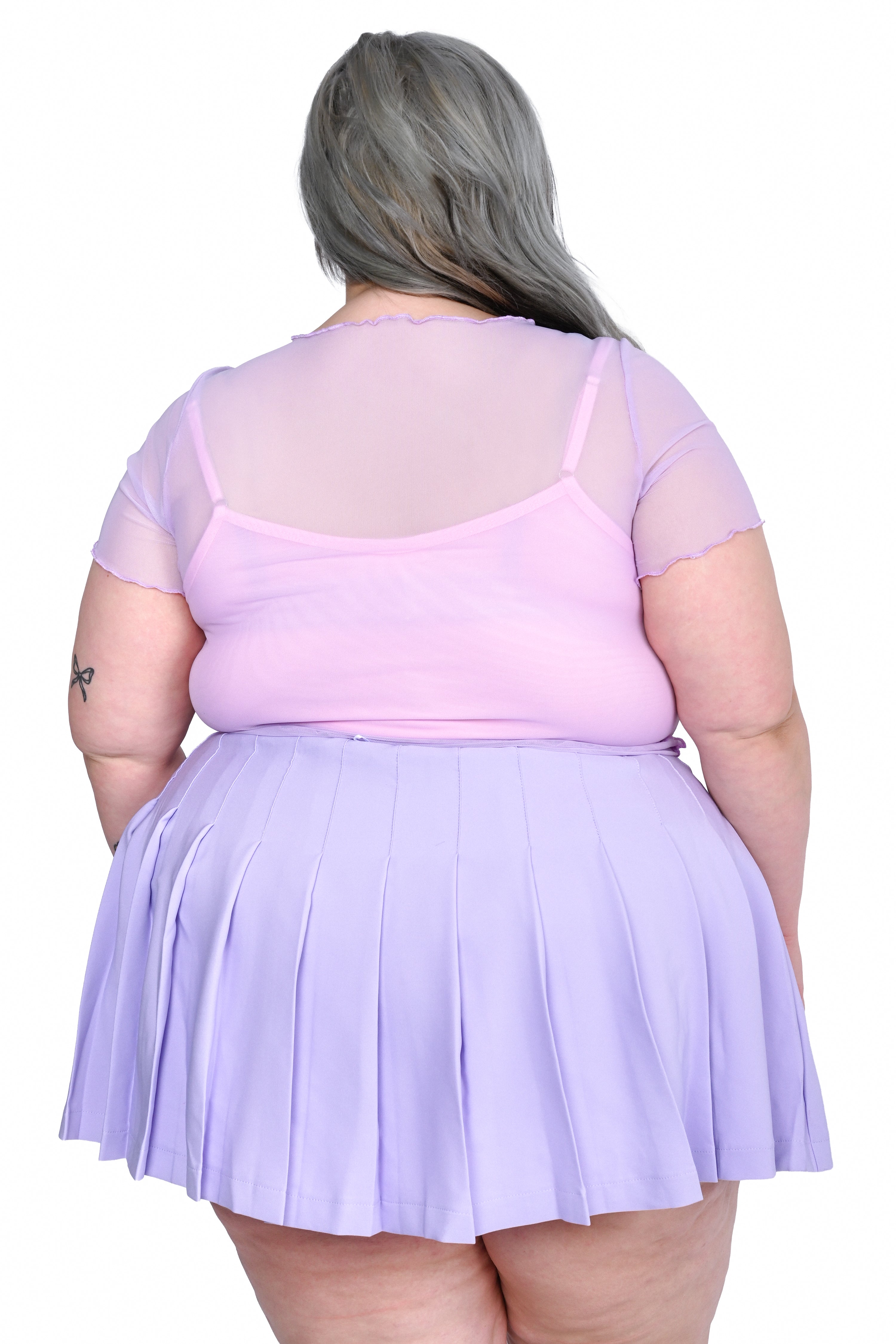 Basics Short Sleeve Mesh Top and Cami Set  - Lav/ Pink