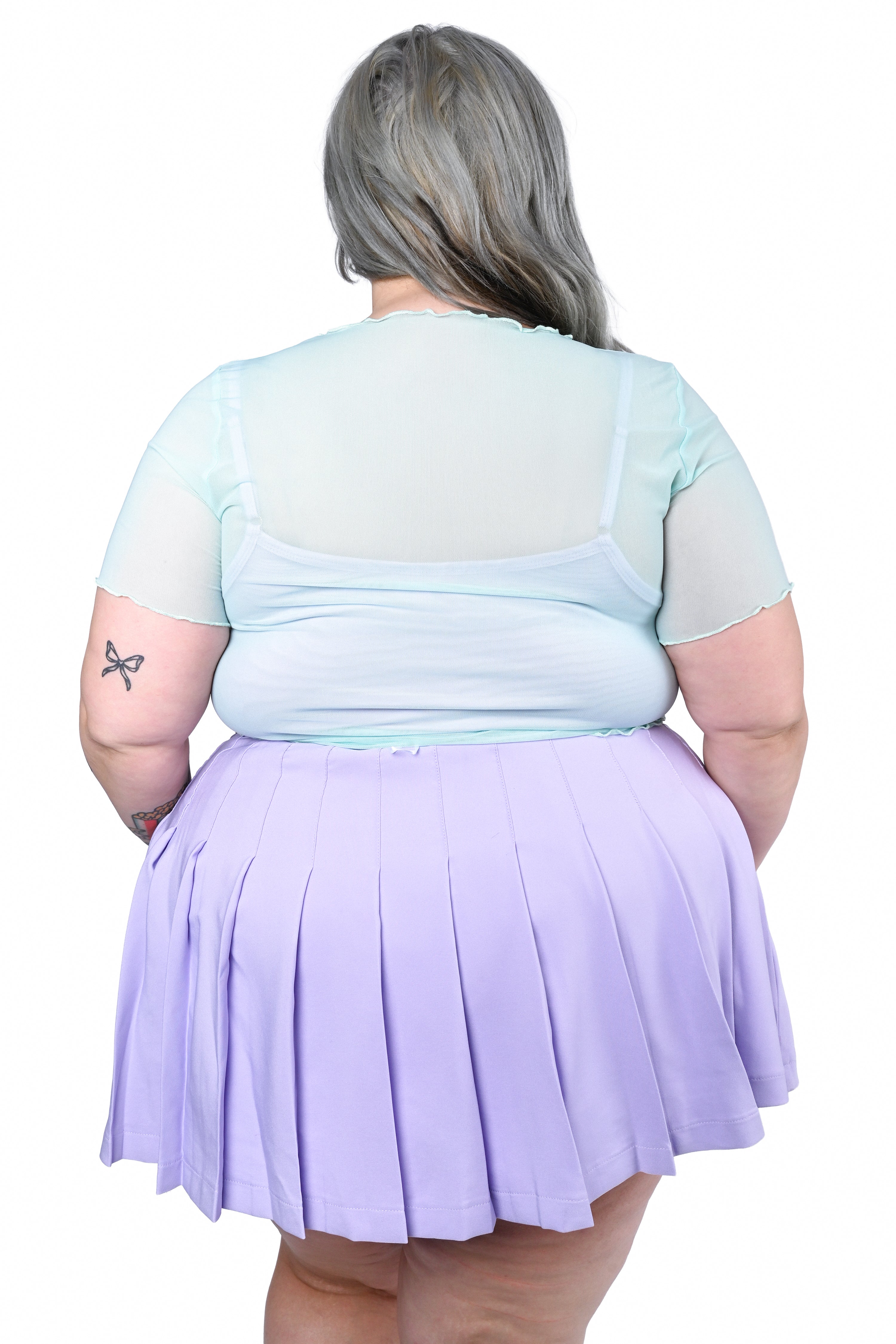 Basics Short Sleeve Mesh Top and Cami Set - Mint/Lav