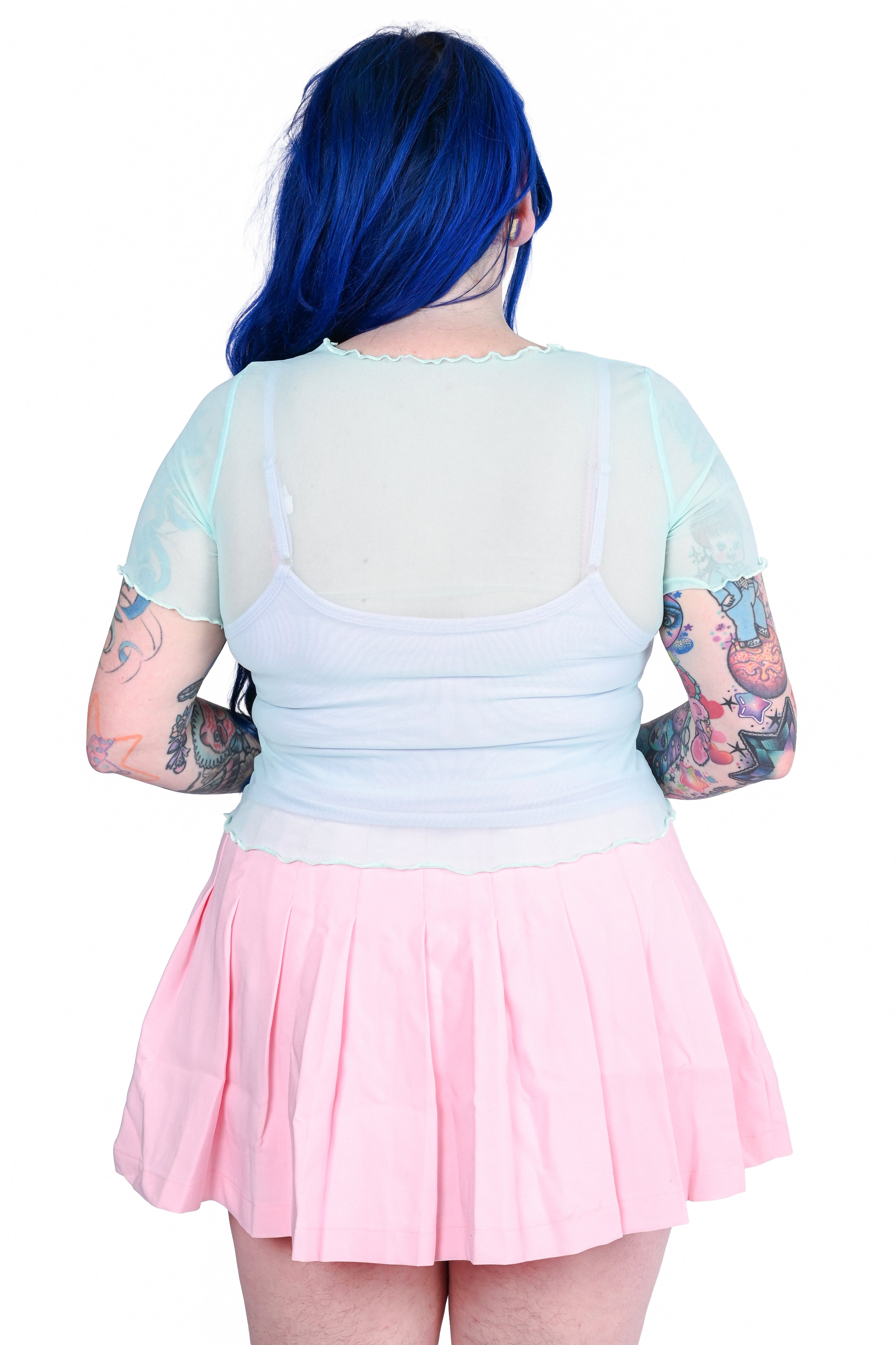 Basics Short Sleeve Mesh Top and Cami Set - Mint/Lav