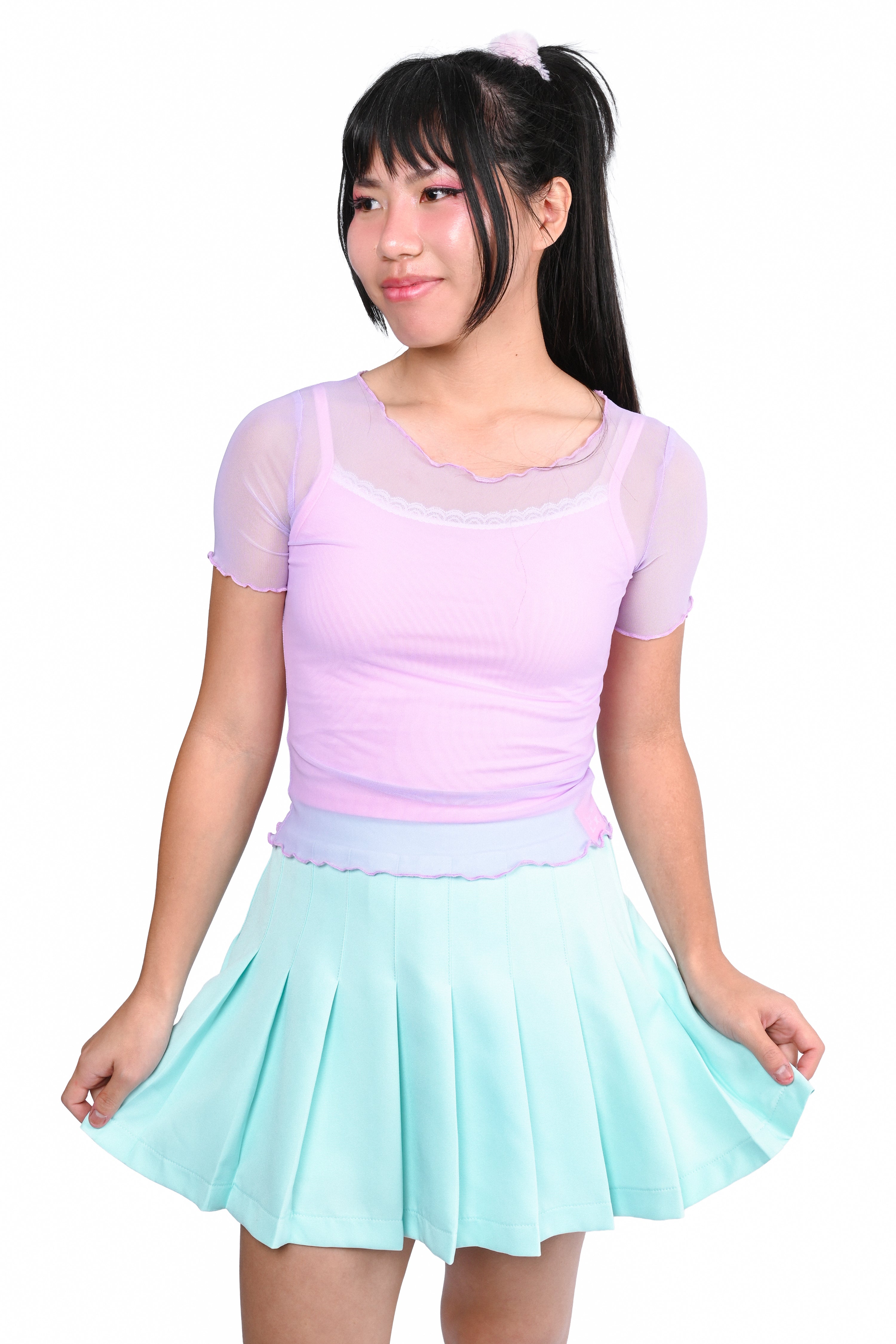 Basics Short Sleeve Mesh Top and Cami Set - Lav/ Pink – My Violet