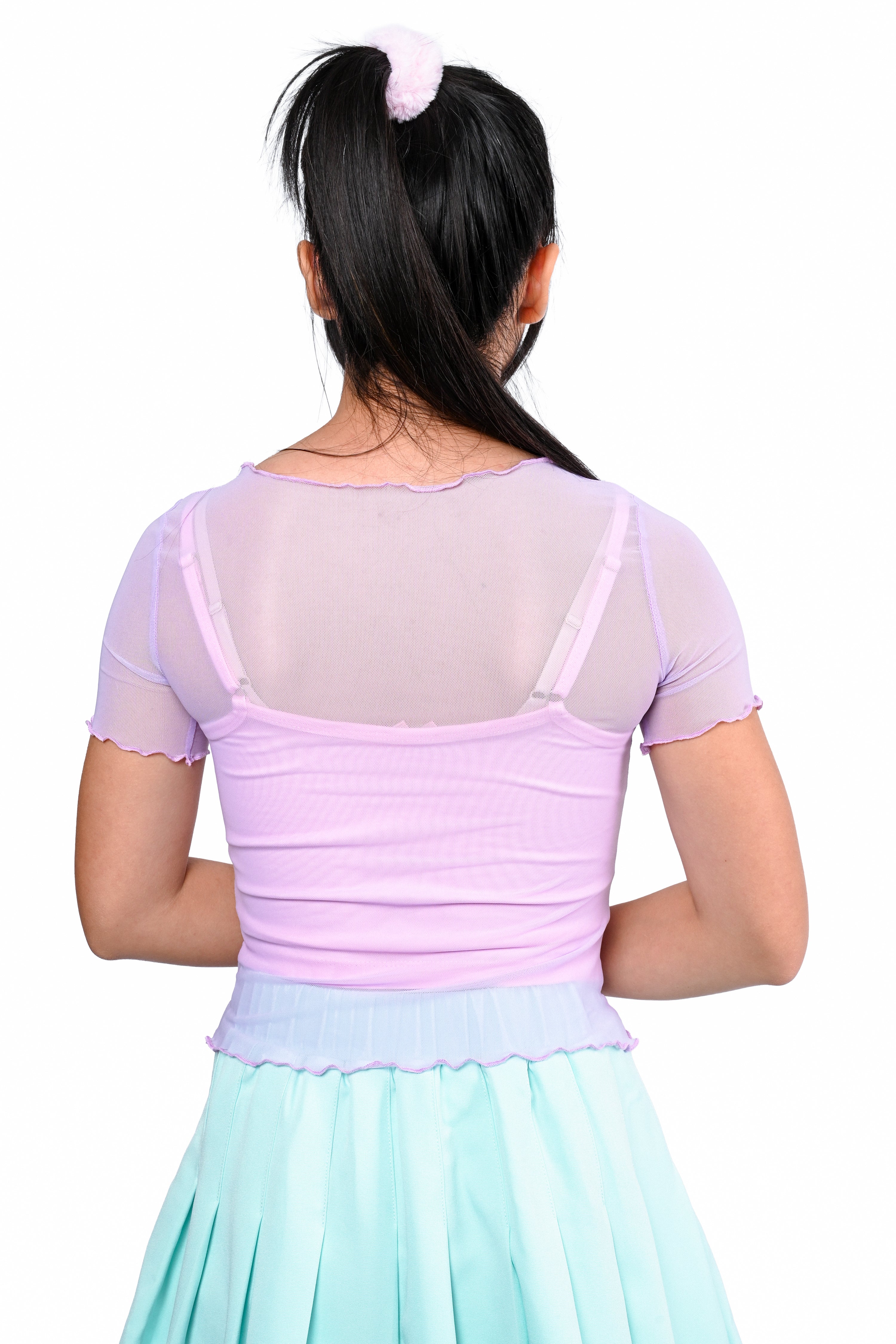 Basics Short Sleeve Mesh Top and Cami Set  - Lav/ Pink