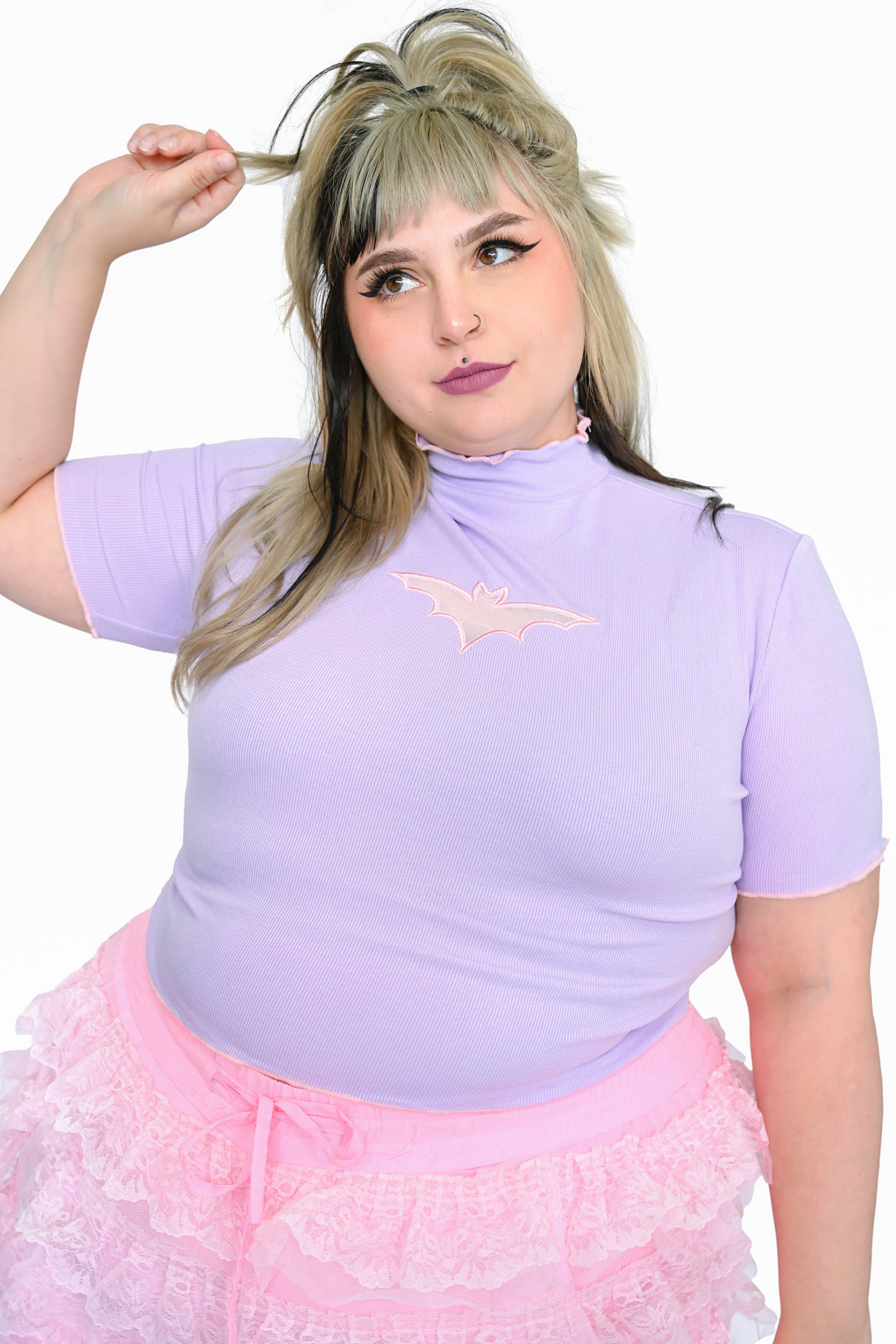 Bat Cut Out Crop Top - Lavender