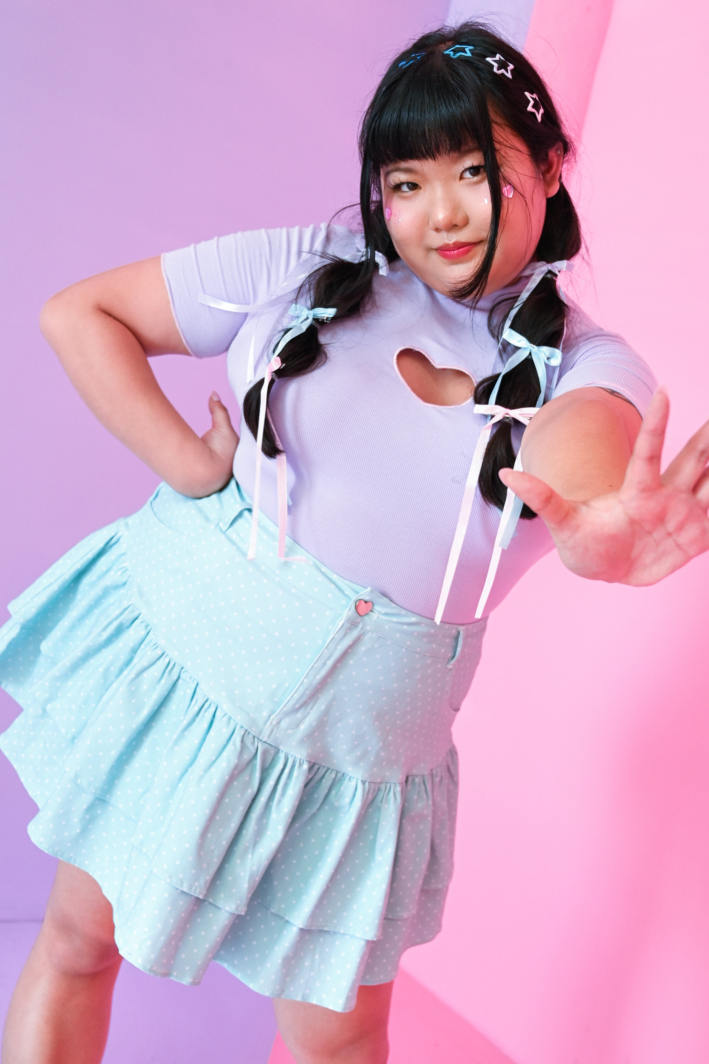 Dreamy Dots Denim Ruffle Skirt - Mint - 2X-5X left!! – My Violet