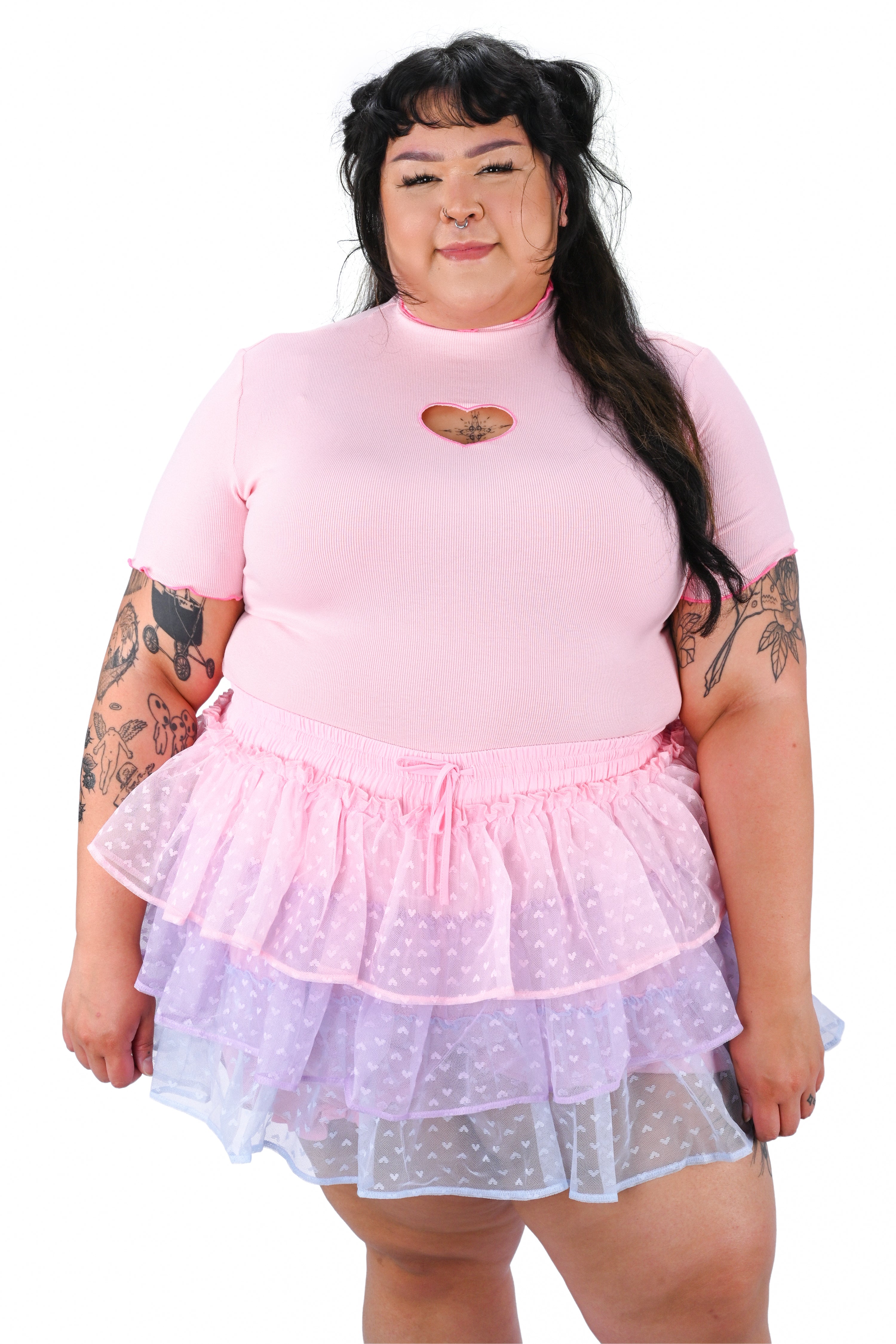 Heart Cut Out Crop Top - Pink