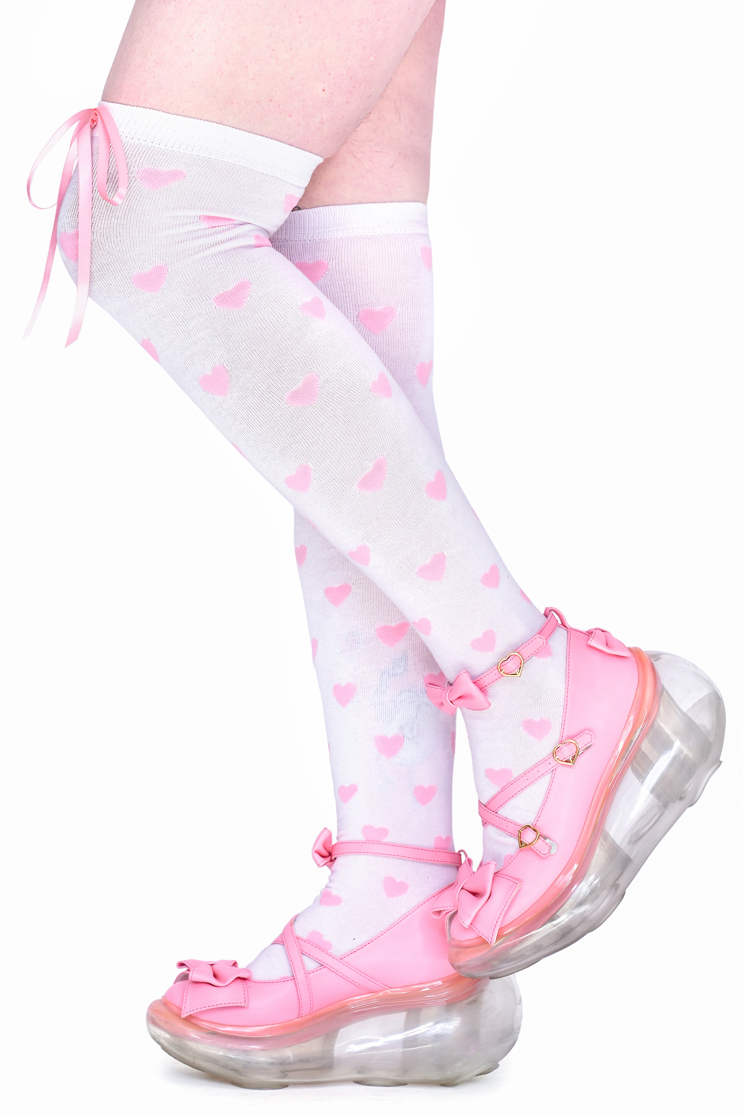 Heavenly Heart Over Knee Socks - White/Pink