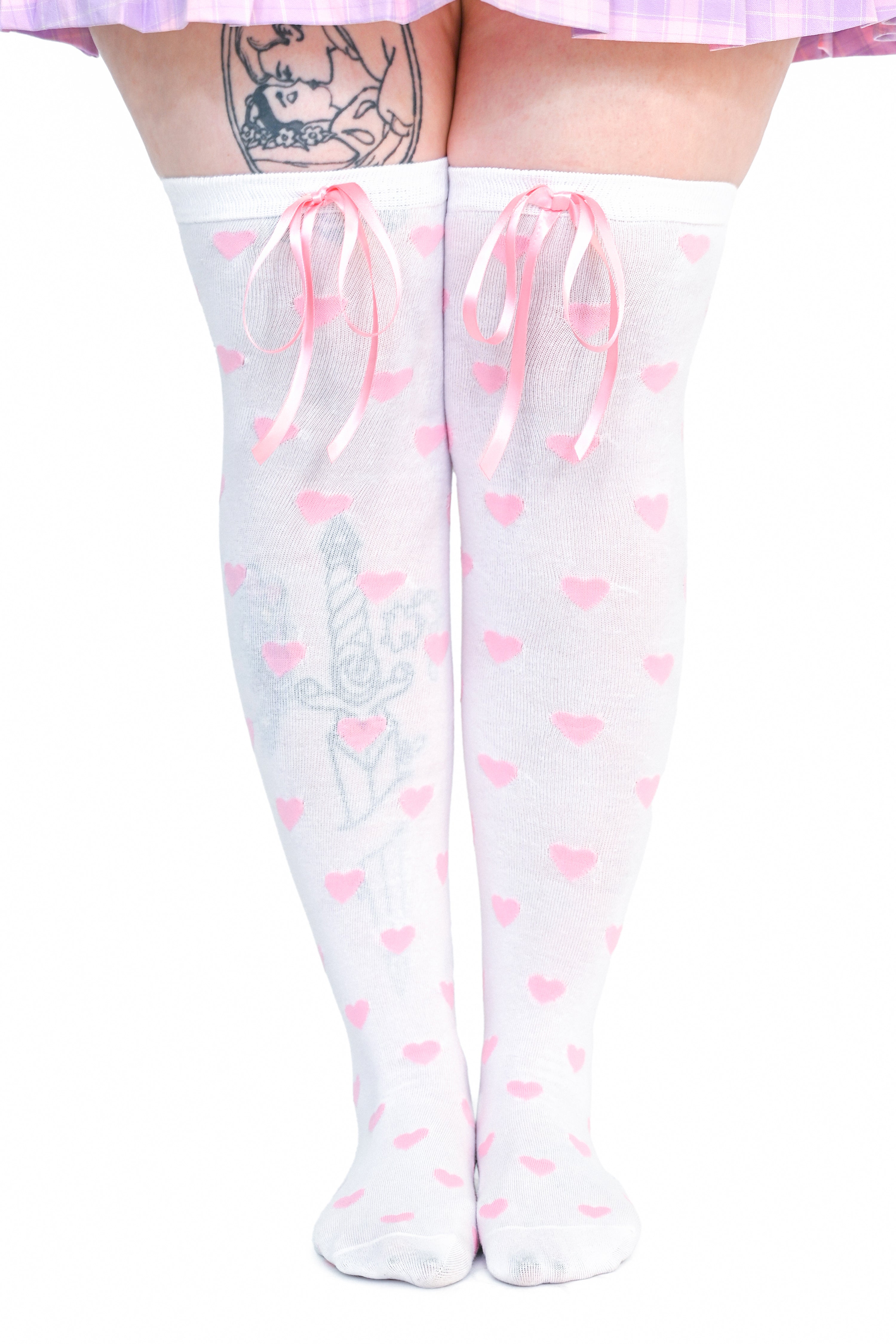 Heavenly Heart Over Knee Socks - White/Pink
