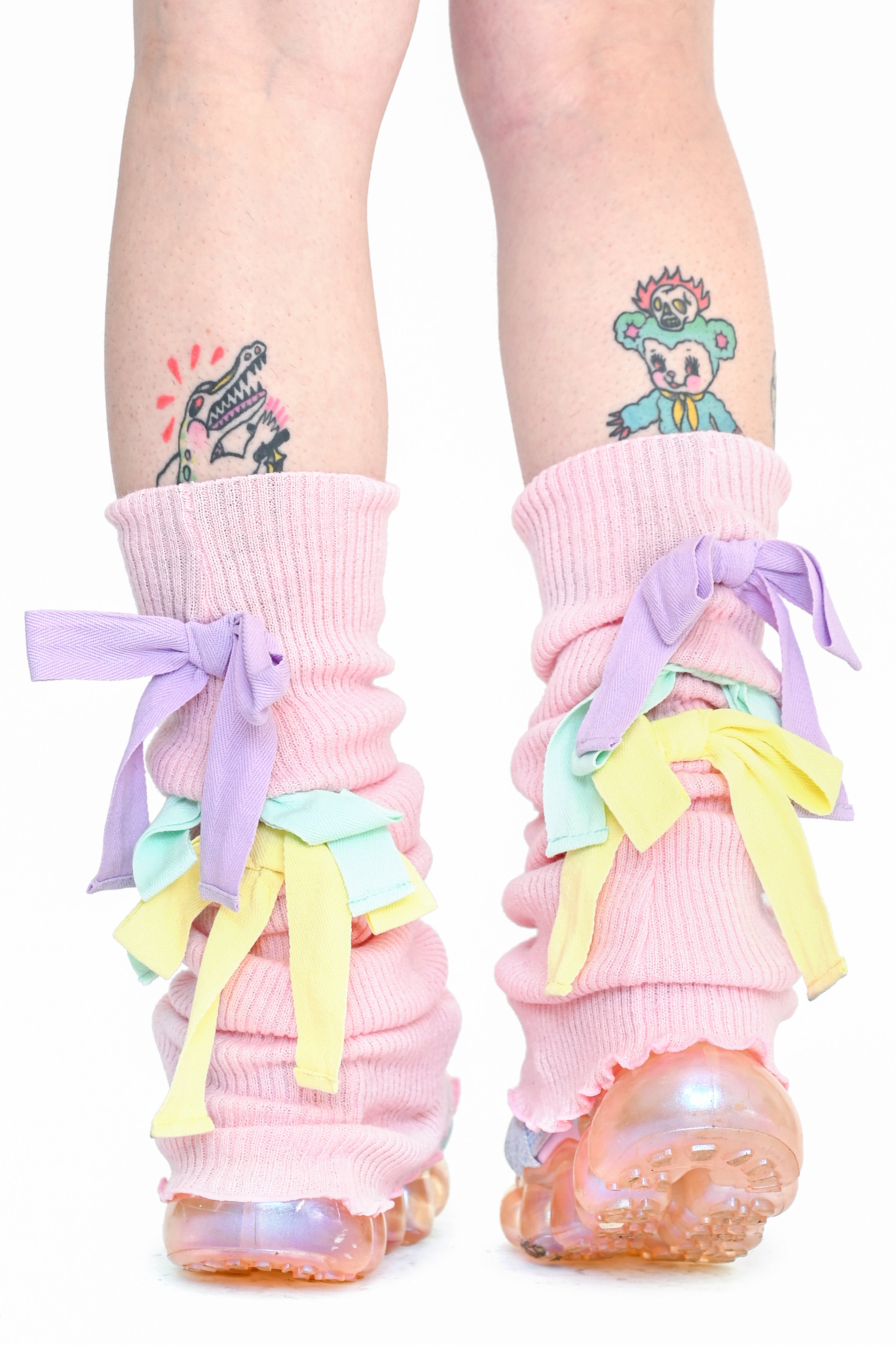 Neon Pink Elasticated Ribbon Leg Wrap & Lace Garter - Leg Warmers