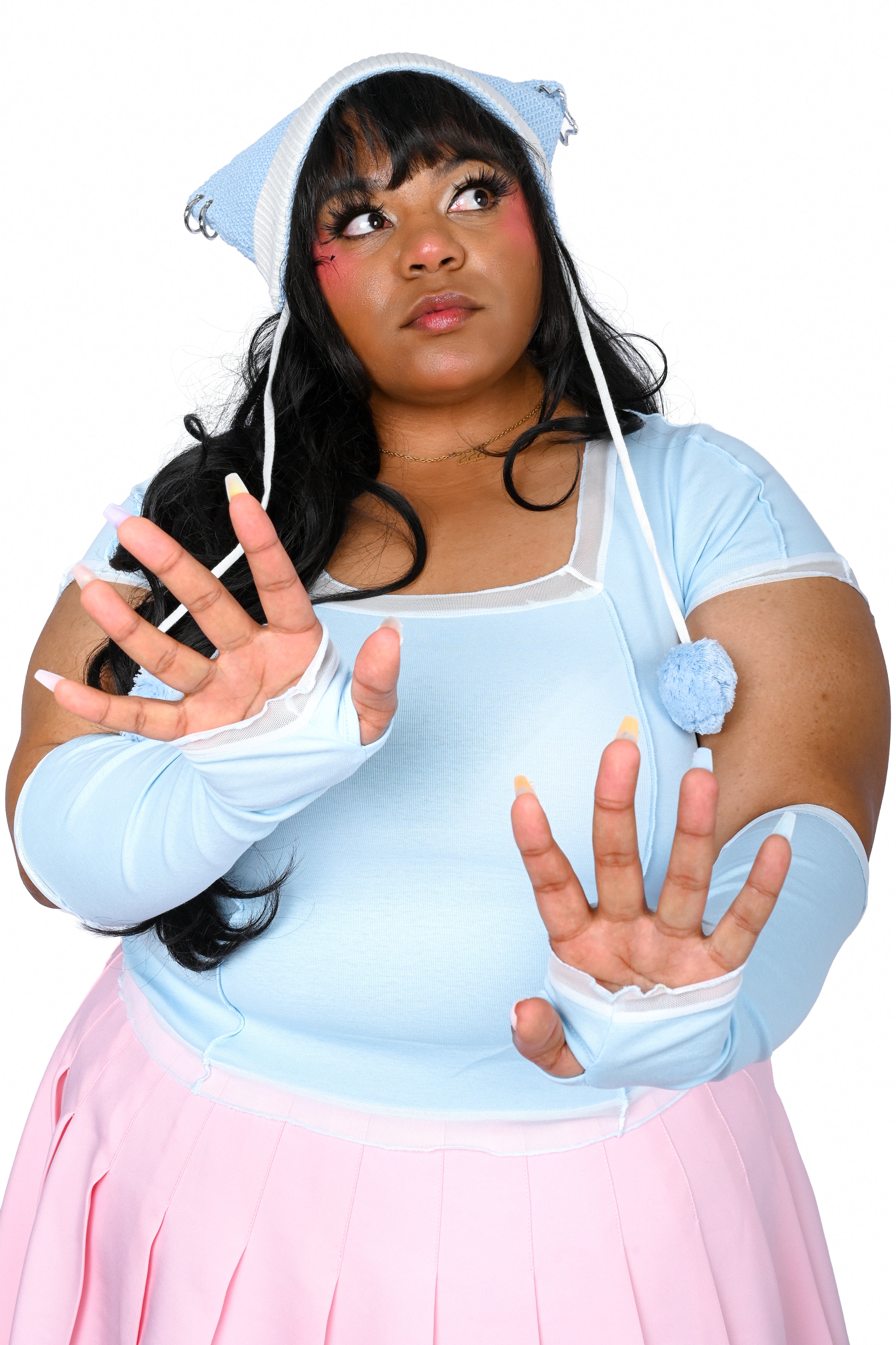 Izzy Armwarmer Crop Top - Blue