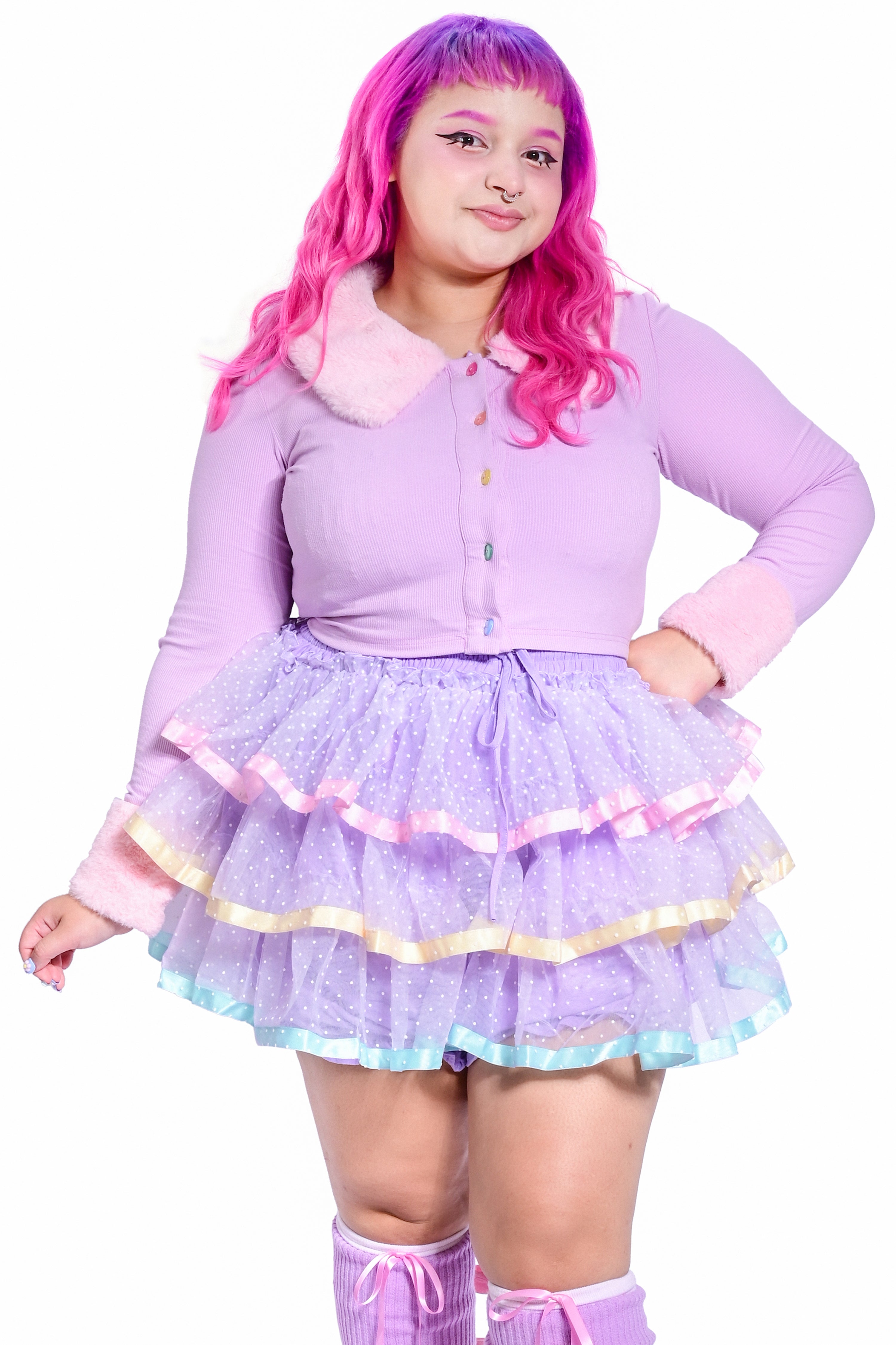 Ribbon Dot Ruffle Skort - Lavender