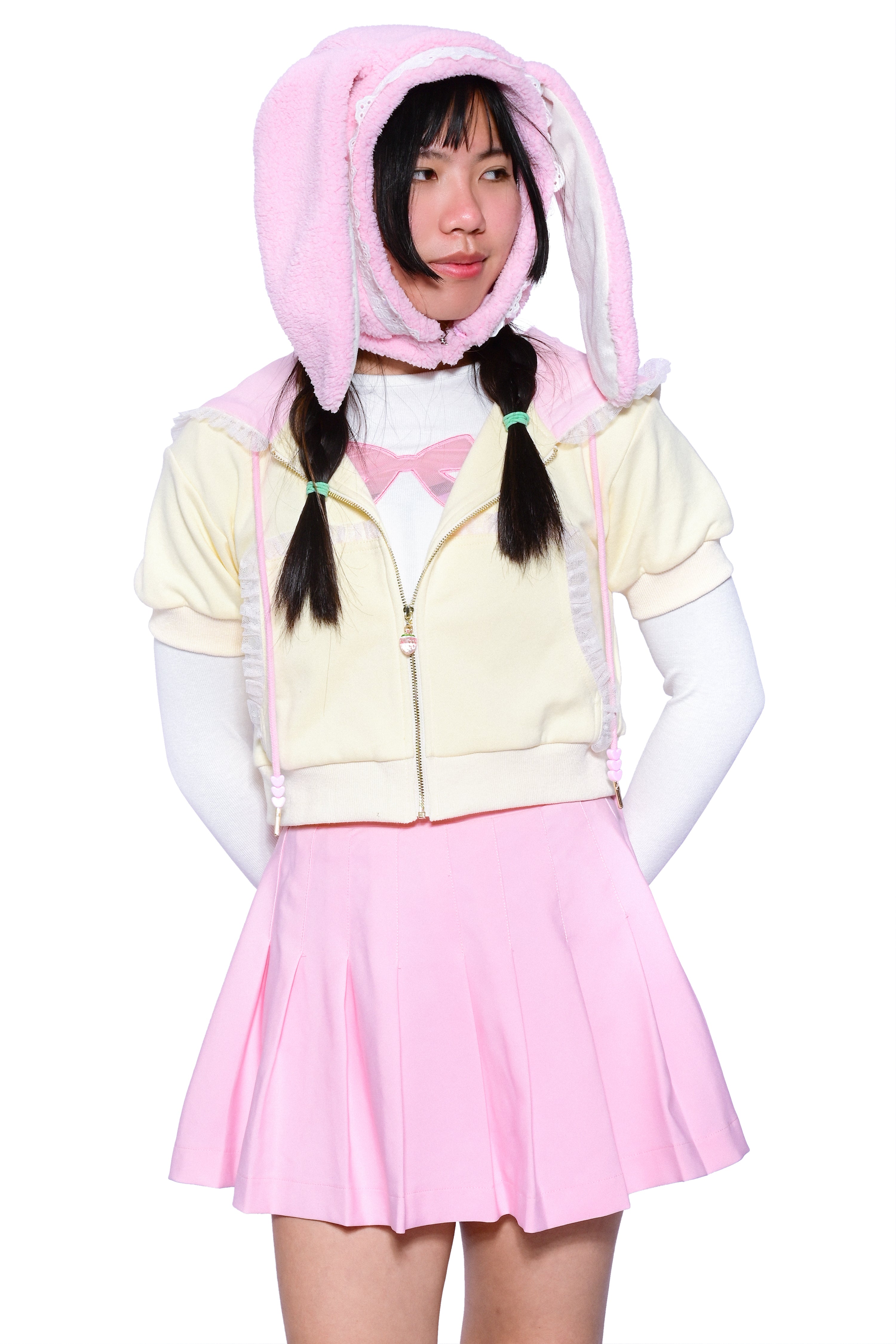 2-Way Bunny Hooded Scarf - Pink