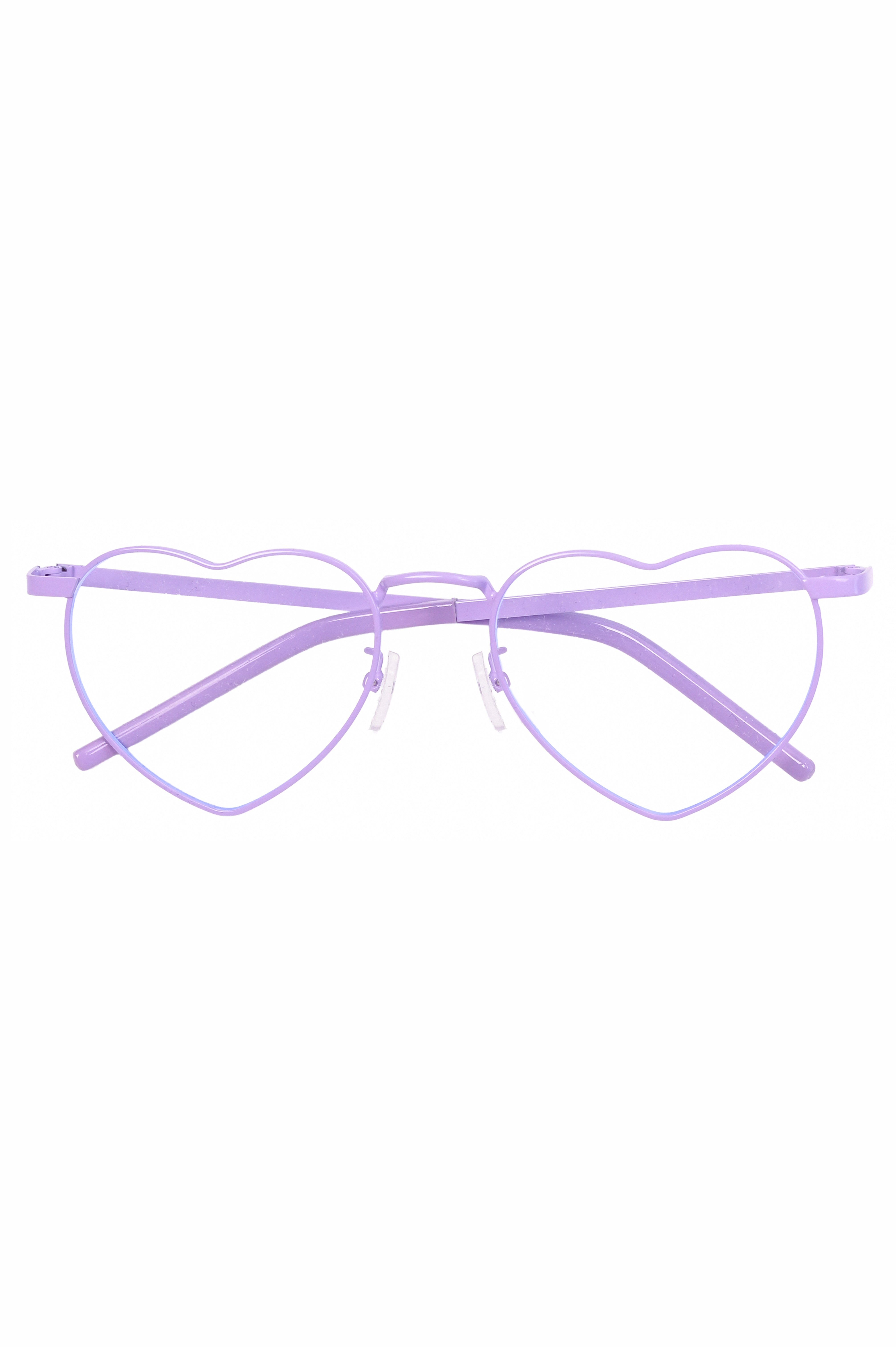 Purple heart-shaped eyeglasses on a white background