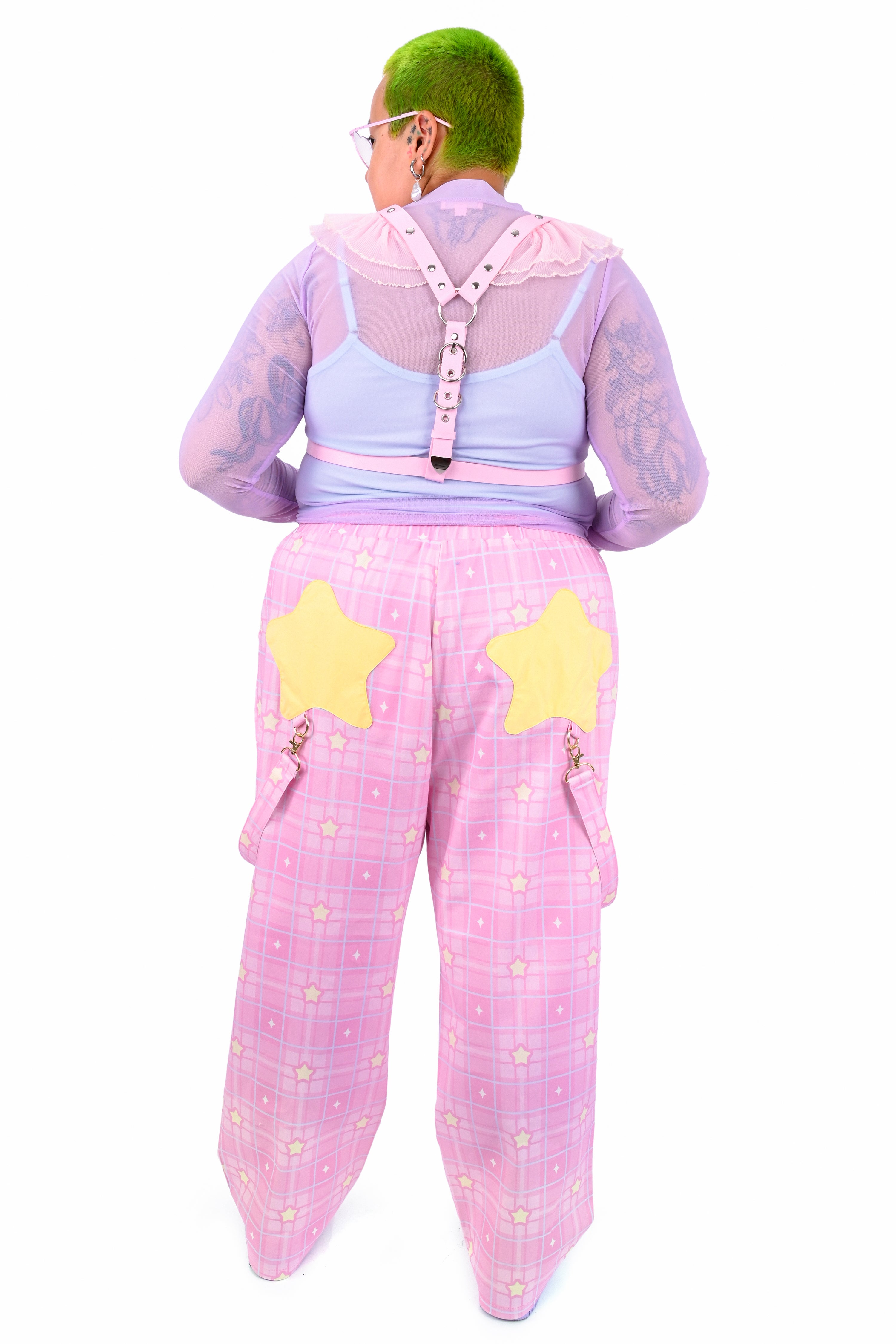 Dreamy Star Plaid Pants - Pink