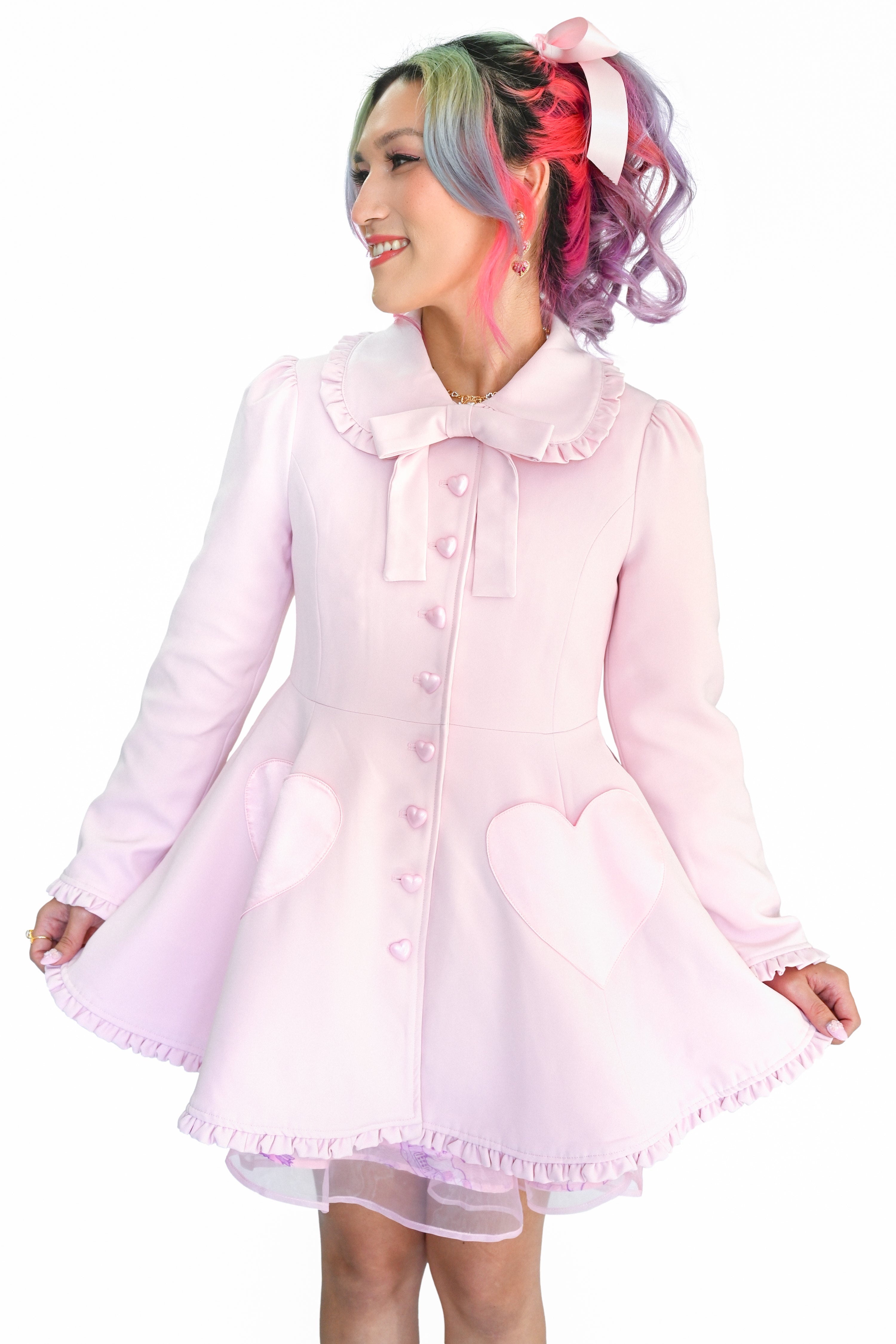 pink dress coat Alabama Shimmer Tweed The sophisticated fluid collar gently sweeps down to the pearl adorned double Caputo Faux Mink Fur Long