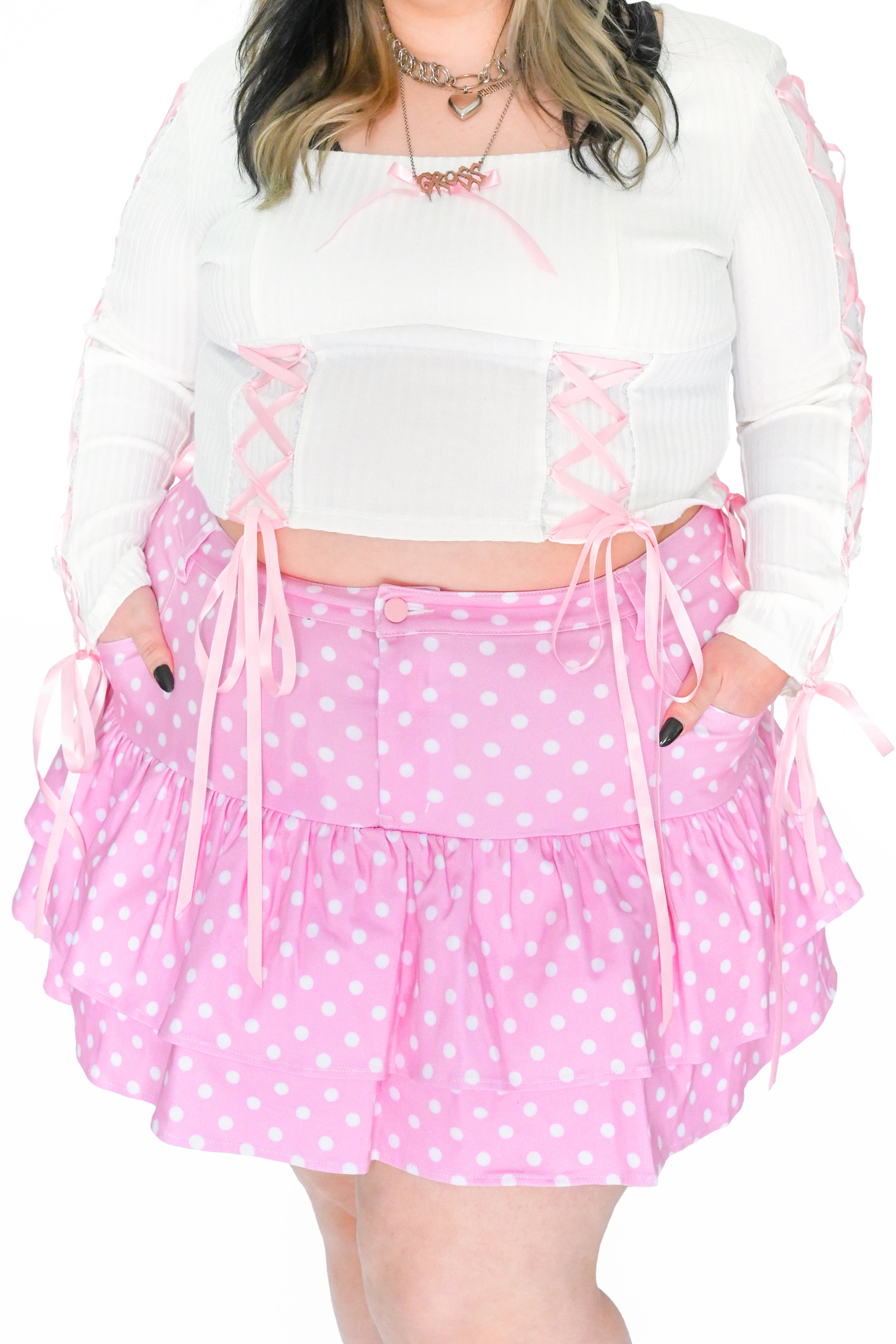 Dreamy Dots Denim Ruffle Skirt