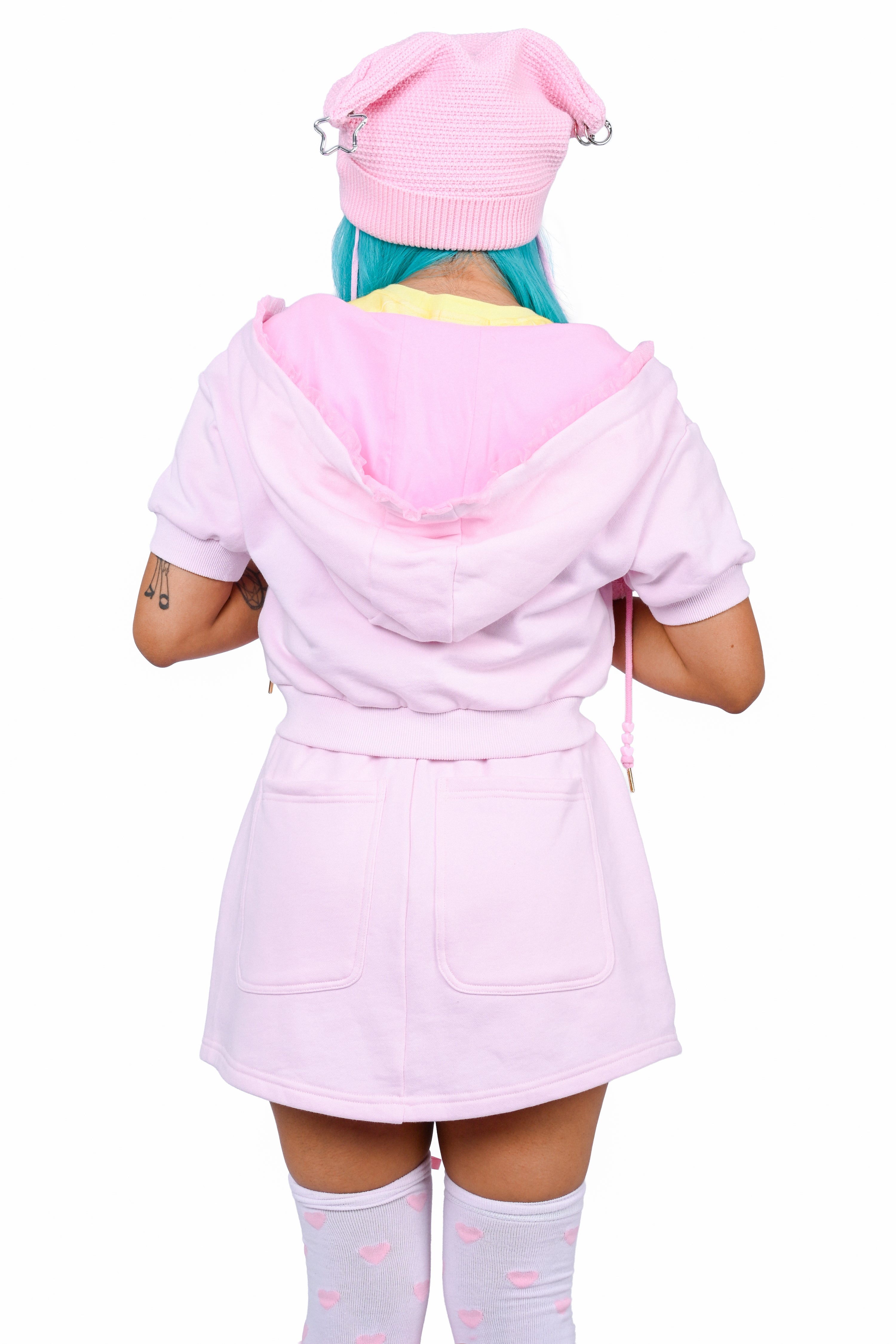 Sugarheart Short-Sleeve Cropped Hoodie
