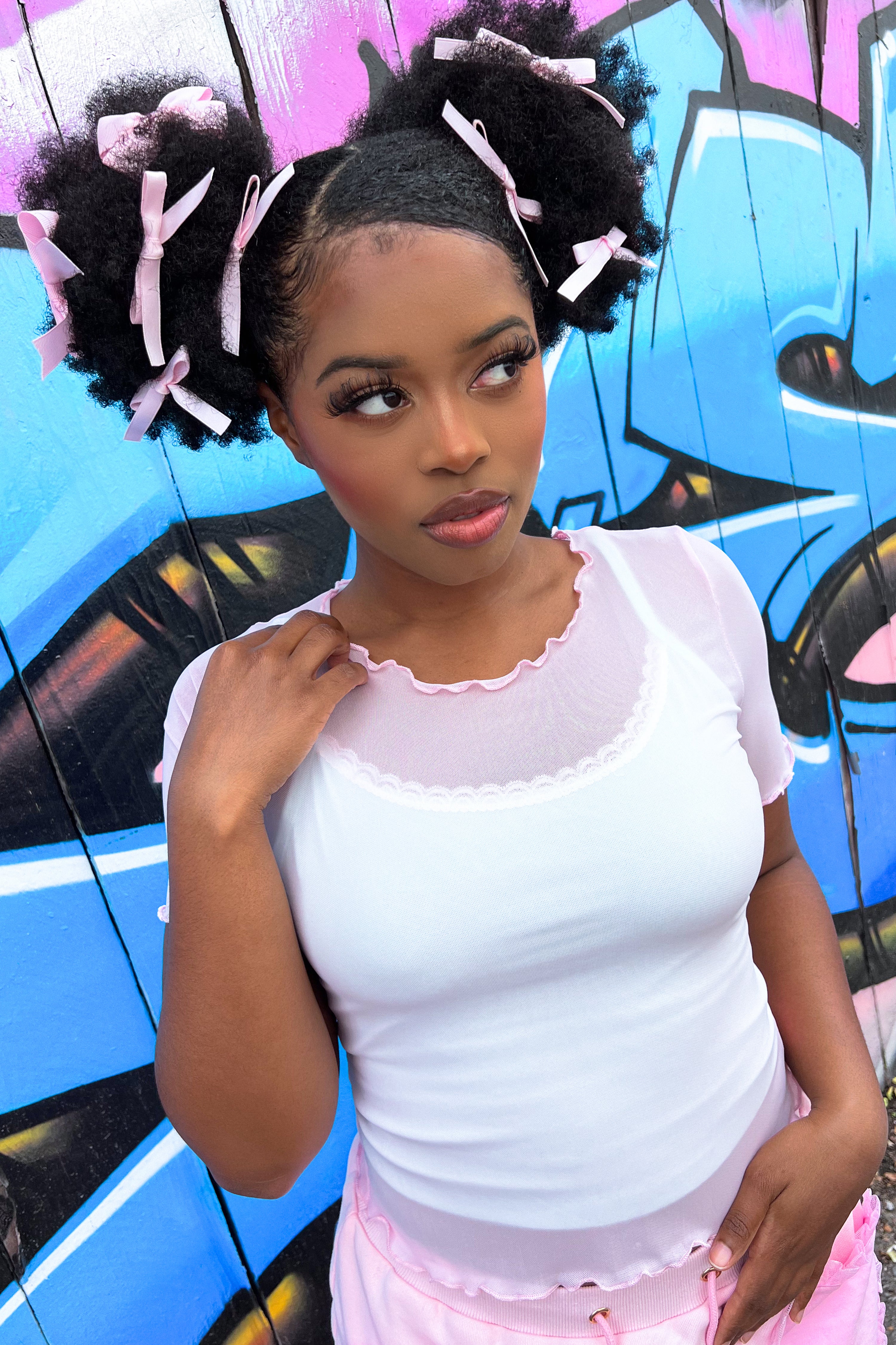 Basics Short Sleeve Mesh Top and Cami Set  - Pink/Mint