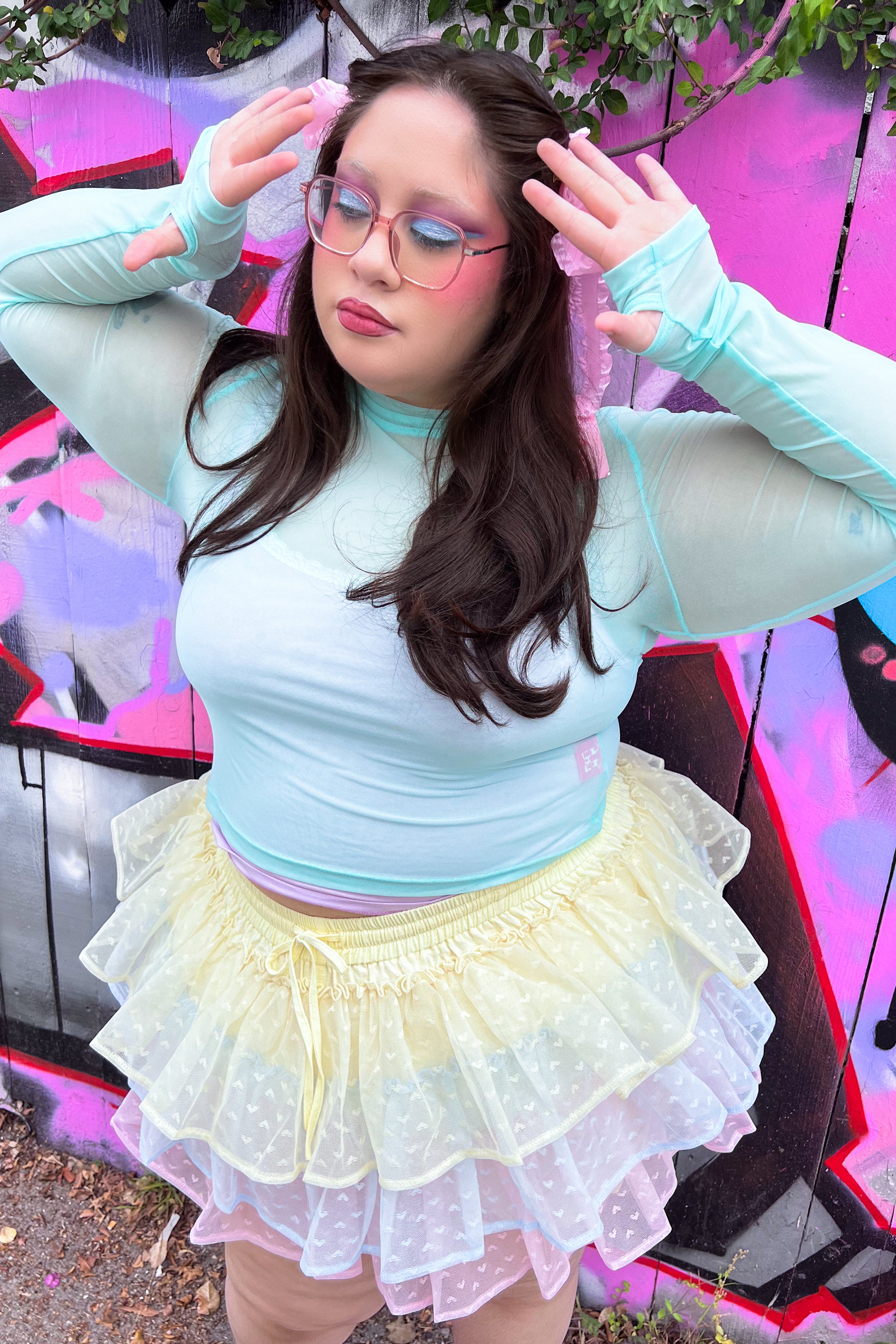 Basics Long Sleeve Mesh Top and Cami Set - Mint/Lavender – My Violet