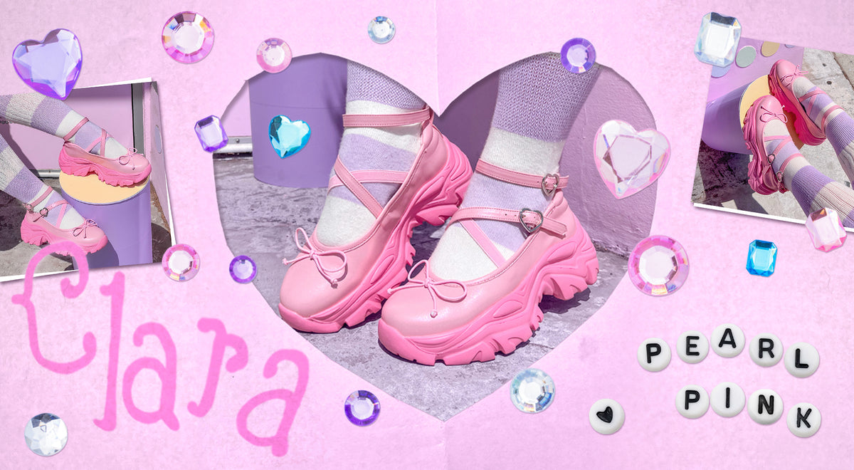 Clara Shoes Banner showing a pink pearlescent ballet shoe 
