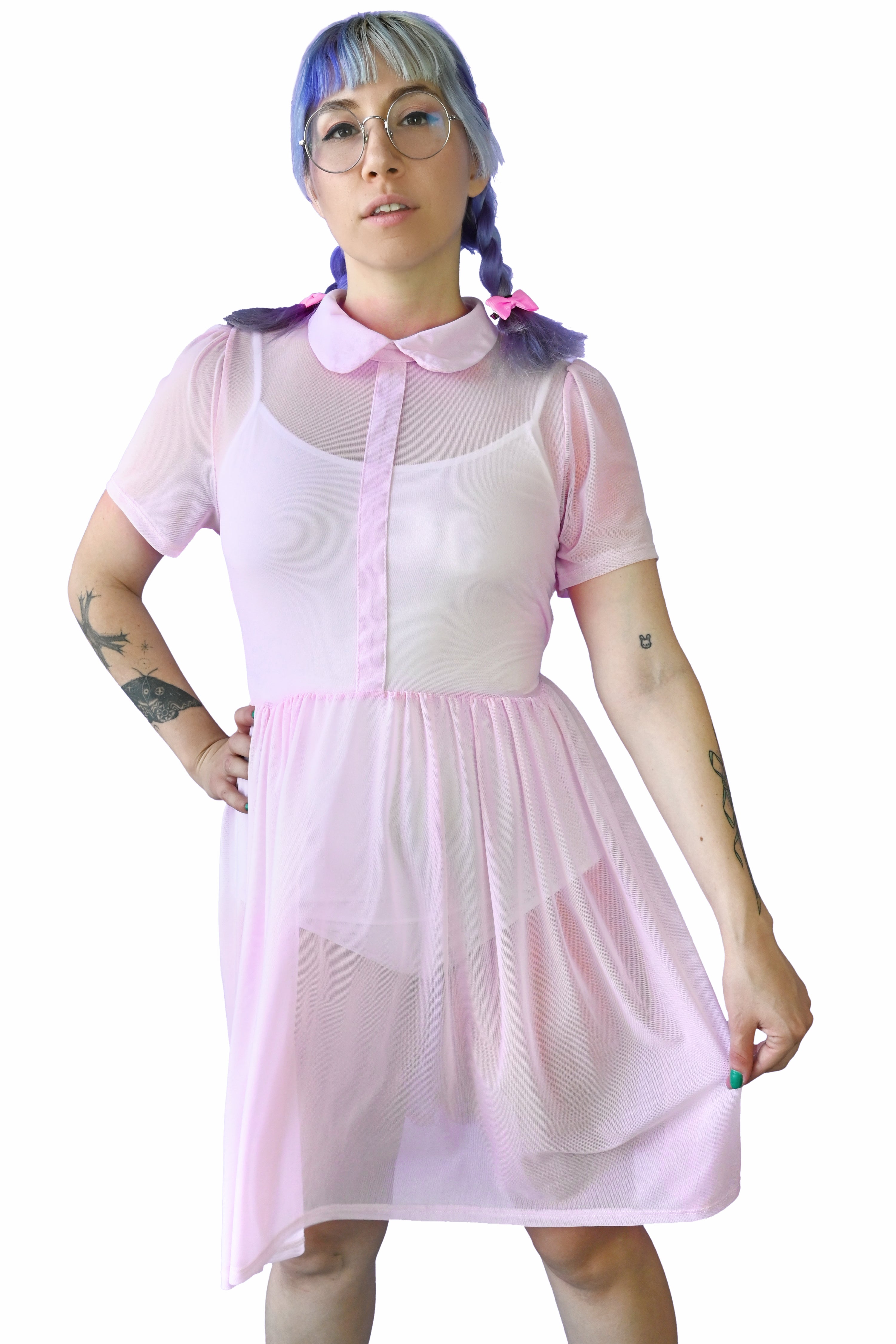 pink mesh babydoll dress