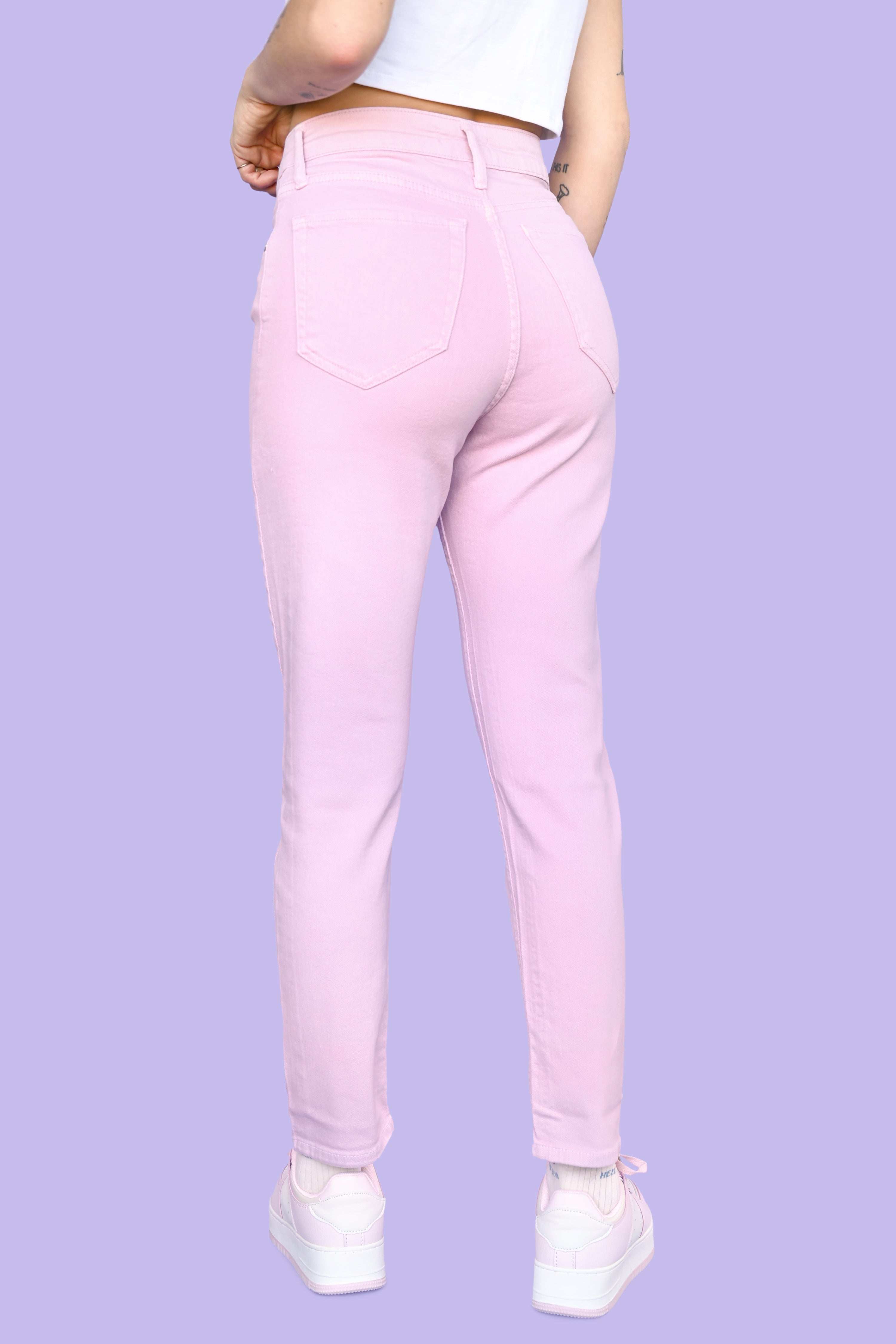 lilac high waisted skinny mom jeans back