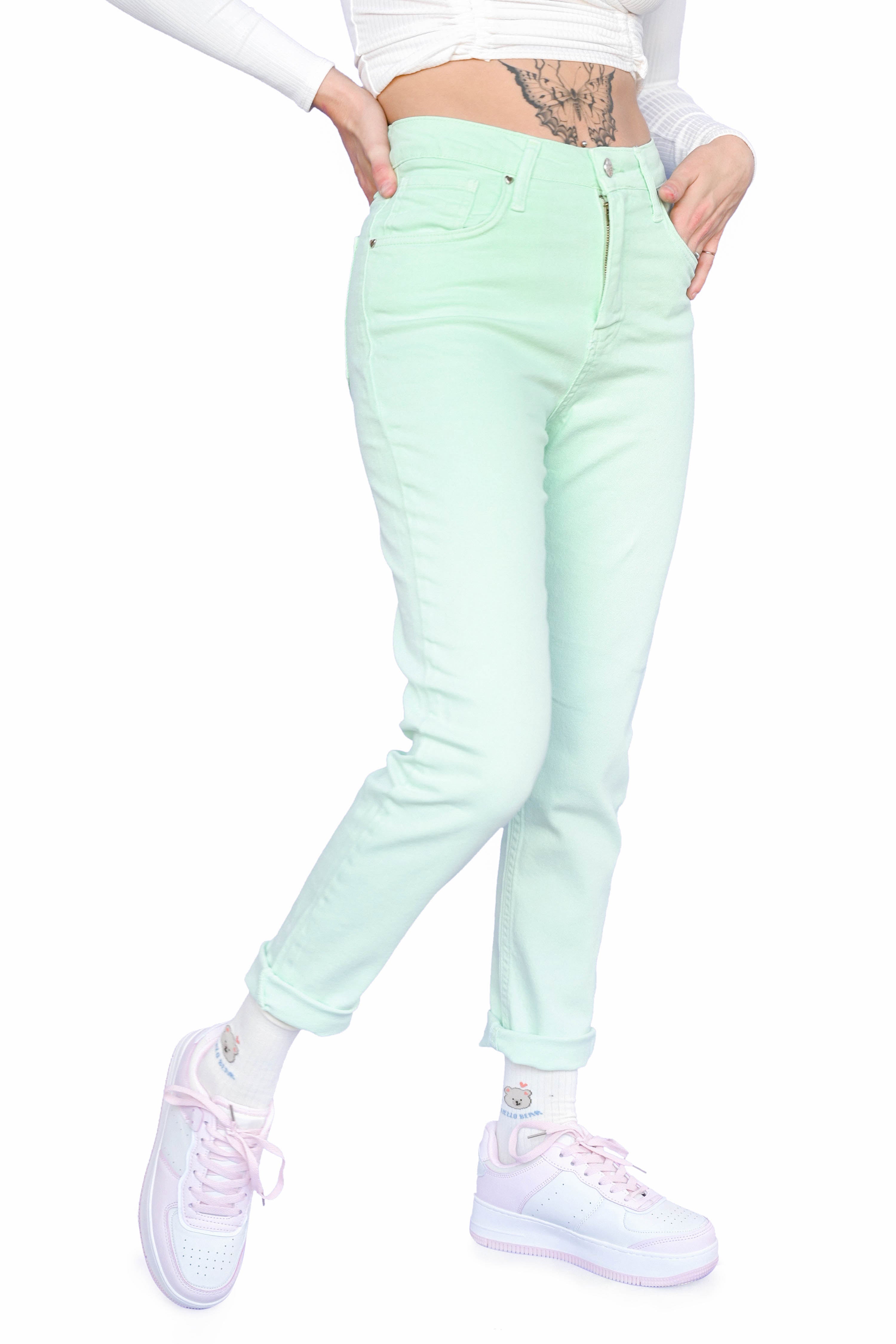 mint high waisted skinny mom jeans