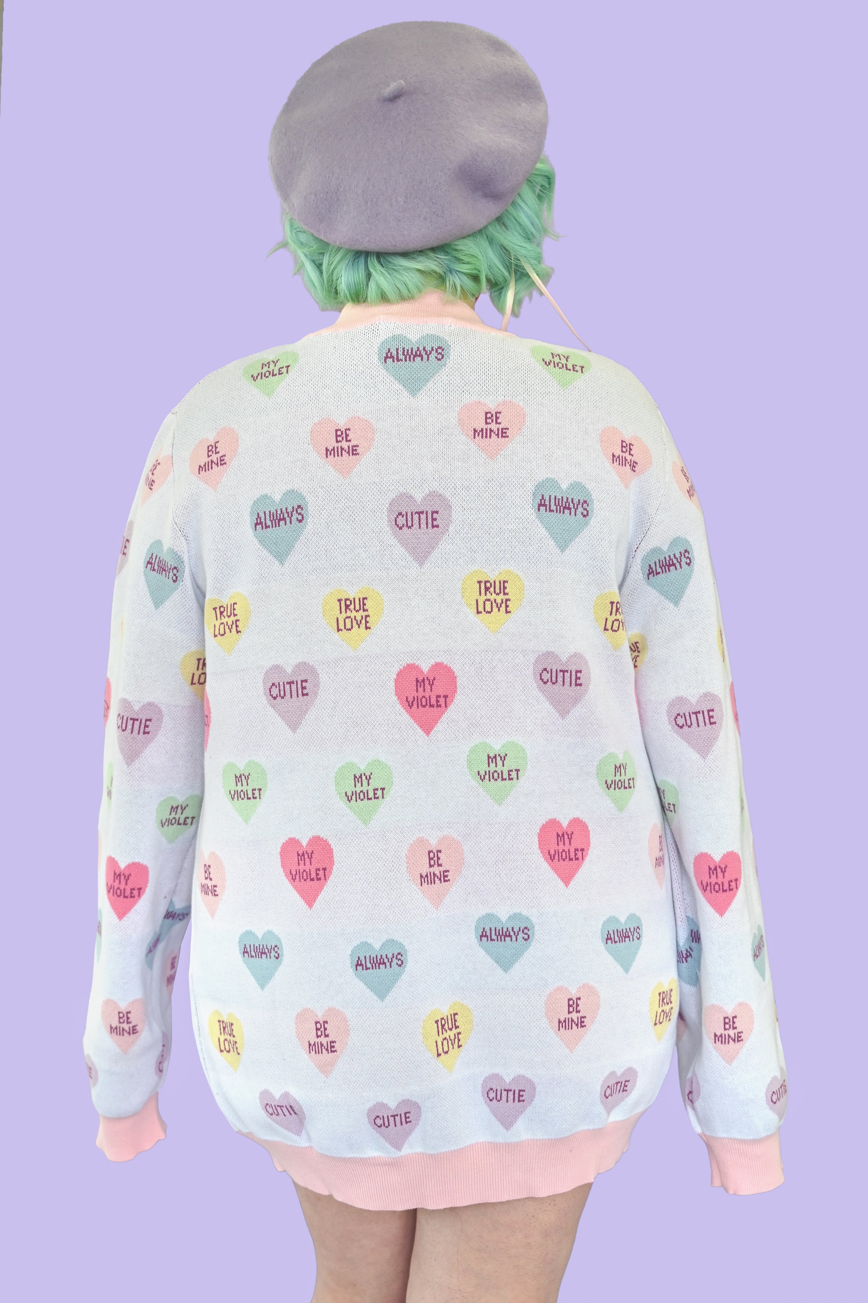 oversized cardigan with conversation hearts 